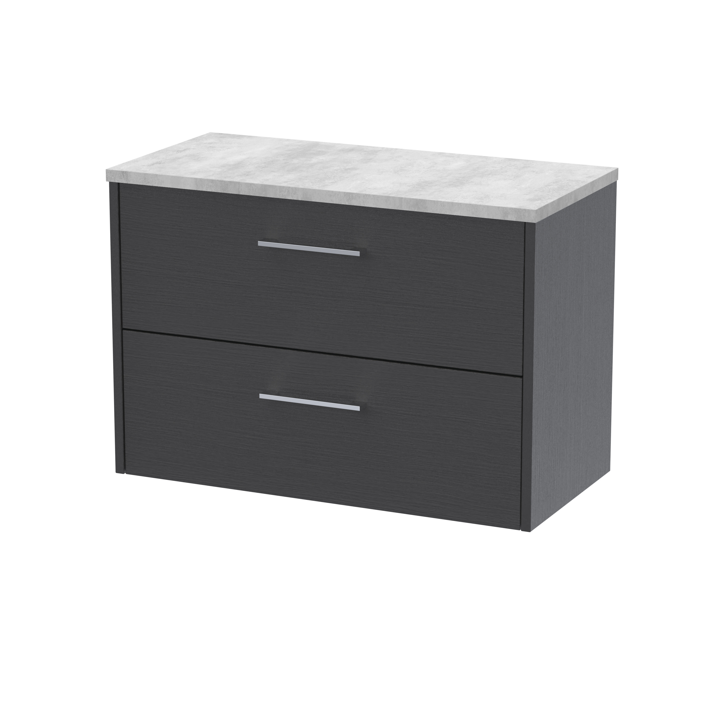 Hudson Reed Juno Graphite Grey Woodgrain 800mm Wall Hung 2 Drawer Vanity Unit and Laminate Top JNU2226LBG