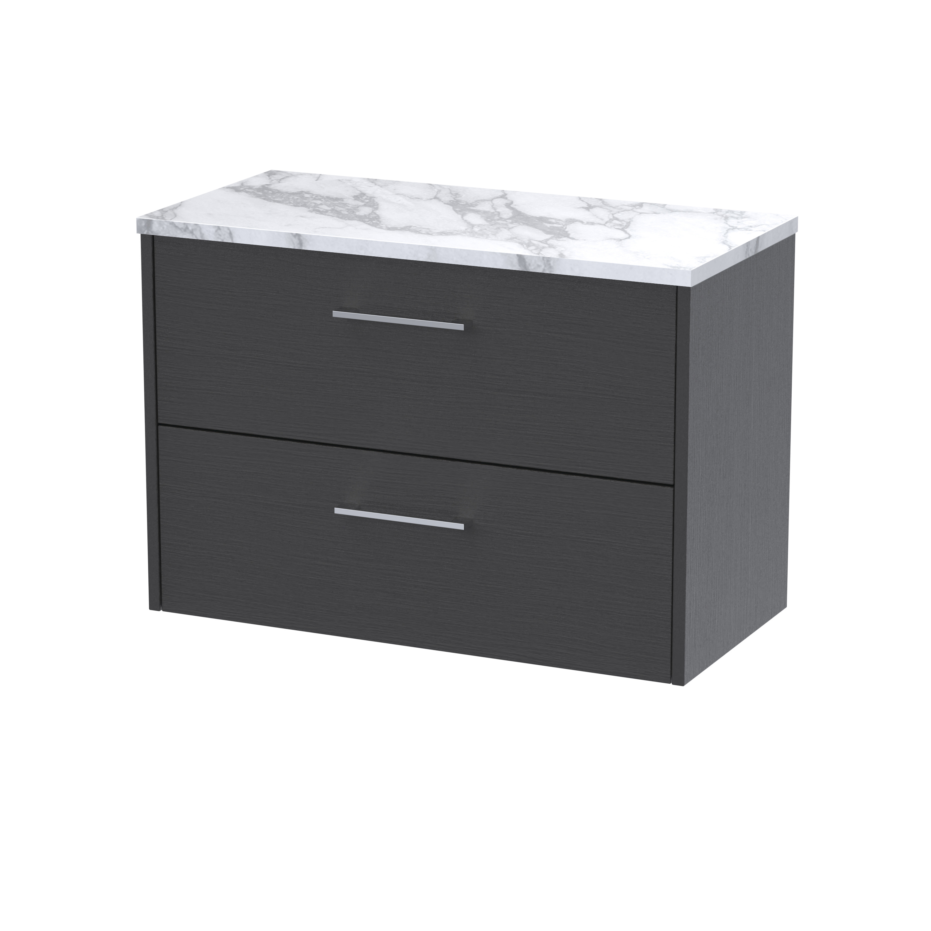 Hudson Reed Juno Graphite Grey Woodgrain 800 Wall Hung 2 Drawer Vanity Unit and Laminate Worktop JNU2226LCM