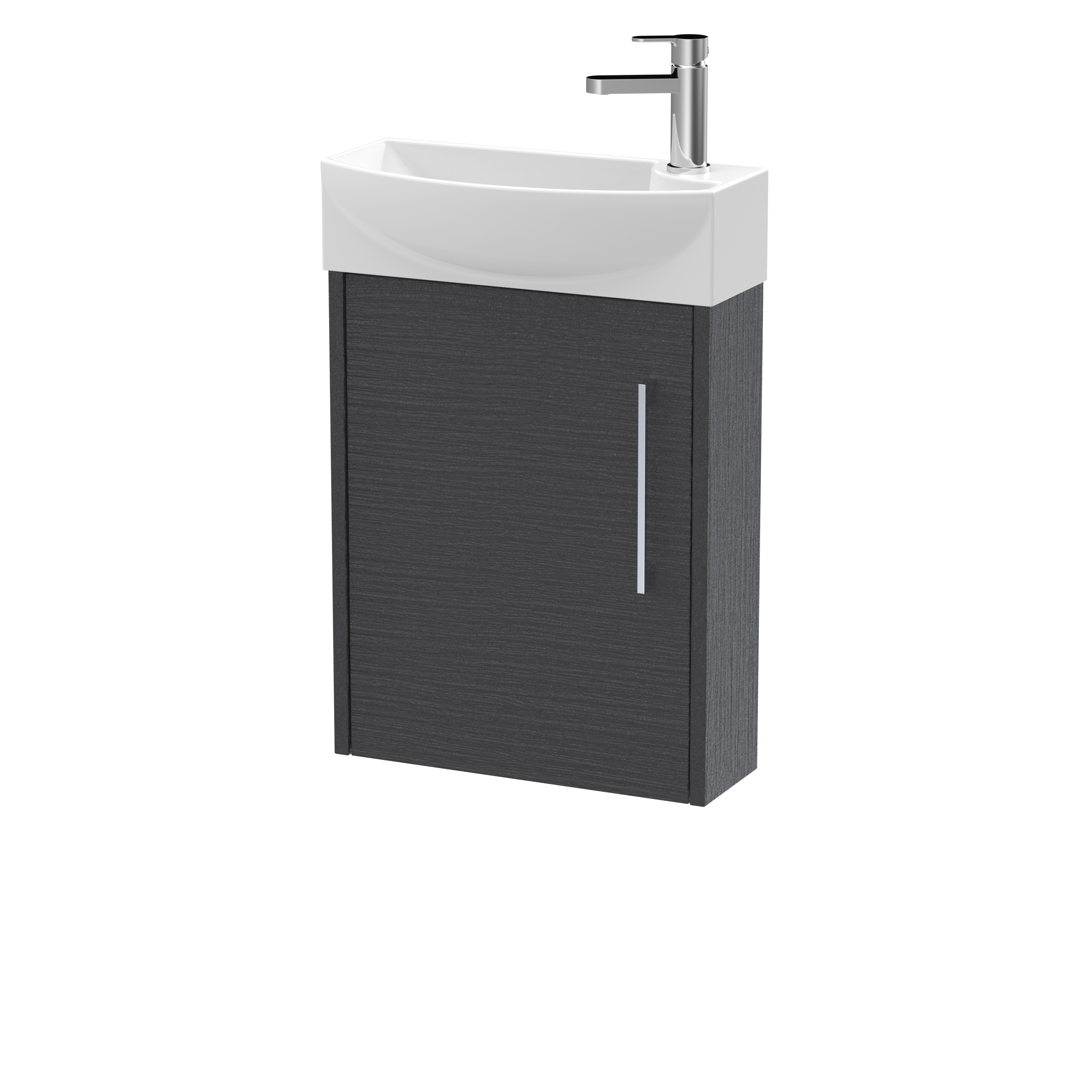 Hudson Reed Juno Compact Graphite Grey Woodgrain 440mm Wall Hung 1 Door Unit and 1TH Basin LH JNU2261L