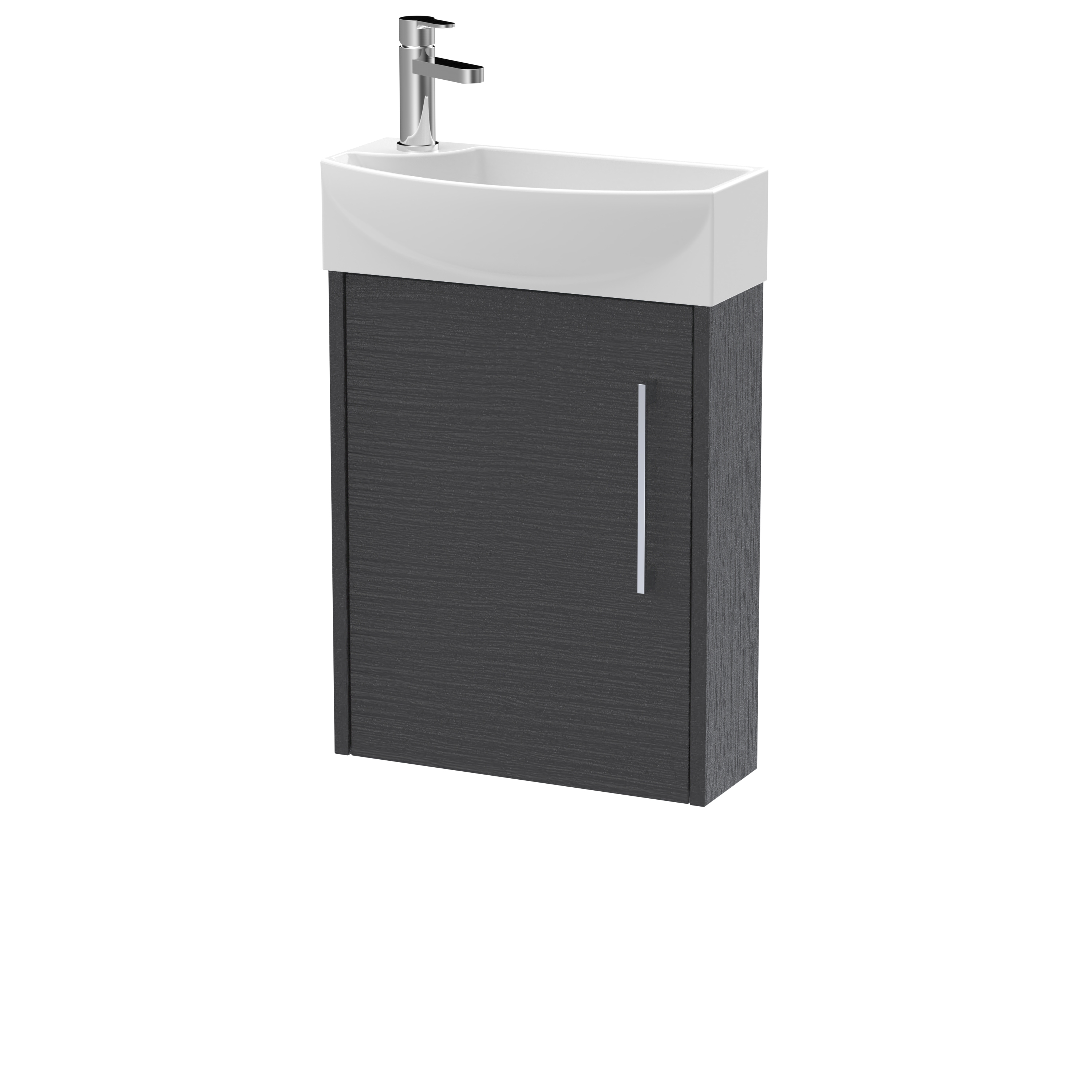 Hudson Reed Juno Compact Graphite Grey Woodgrain 440mm Wall Hung 1 Door Unit and 1TH Basin RH JNU2261R