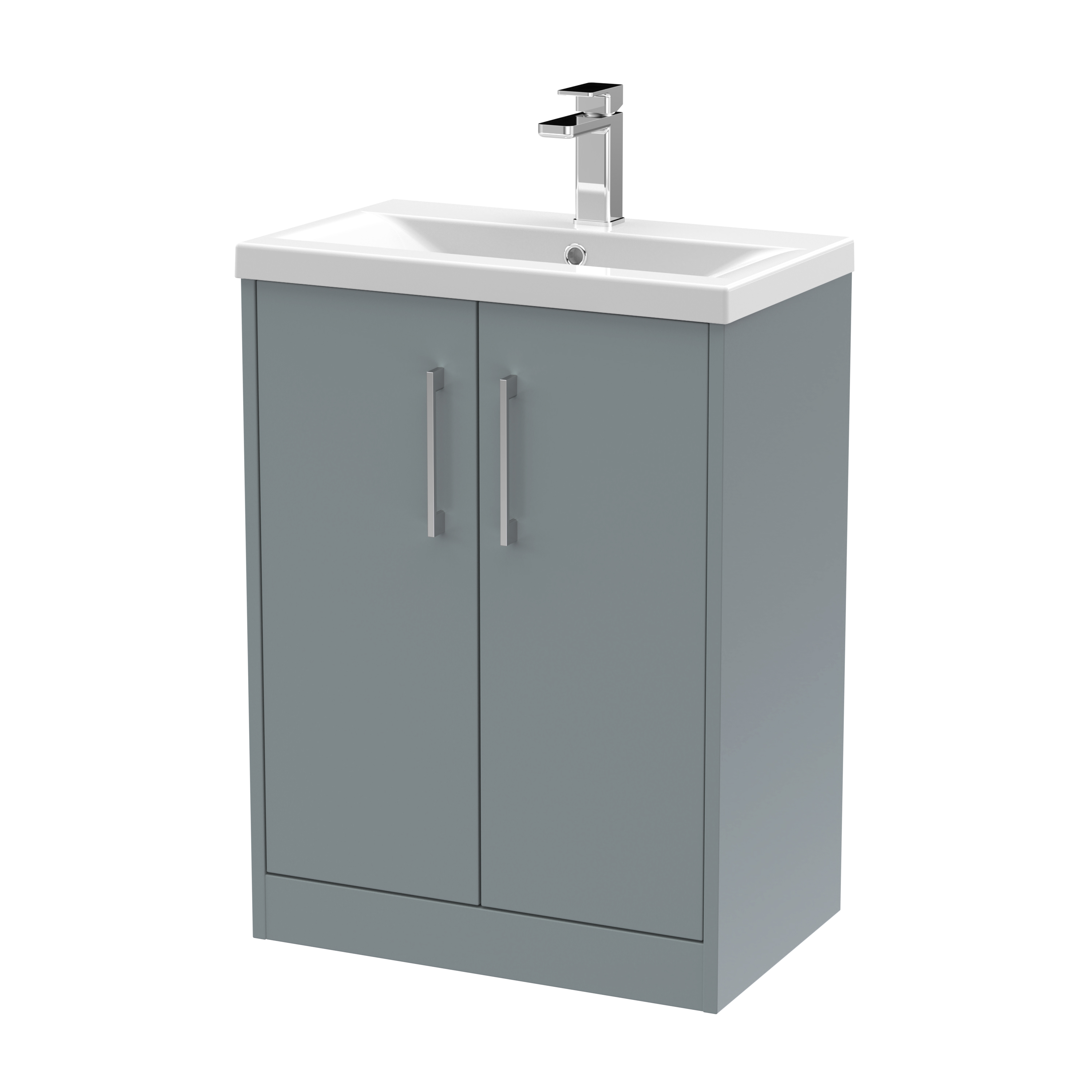 Hudson Reed Juno Coastal Grey 600mm Floor Standing 2 Door Vanity Unit and Mid Edge Ceramic Basin JNU2303A