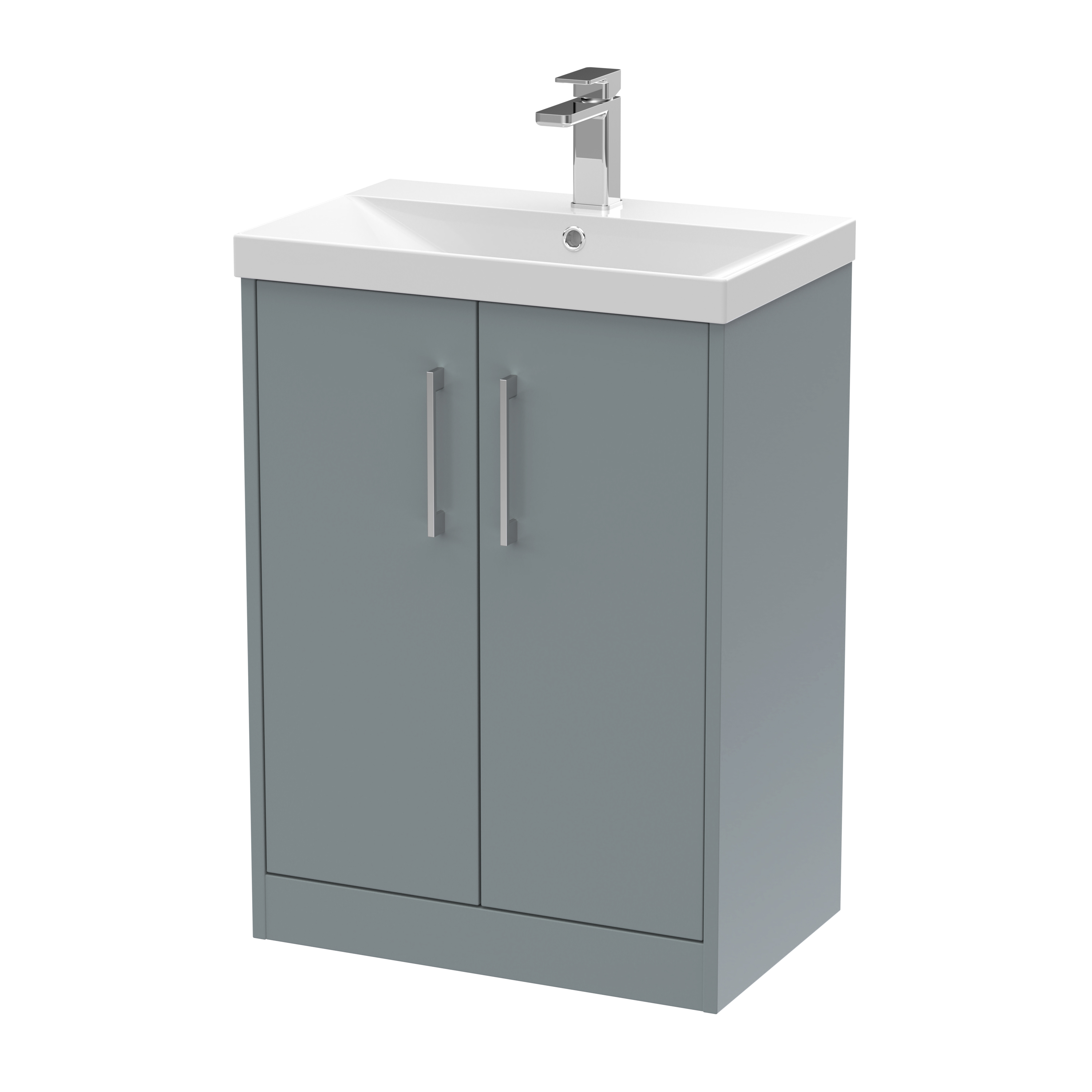 Hudson Reed Juno Coastal Grey 600mm Floor Standing 2 Door Vanity Unit and Thin Edge Basin JNU2303D