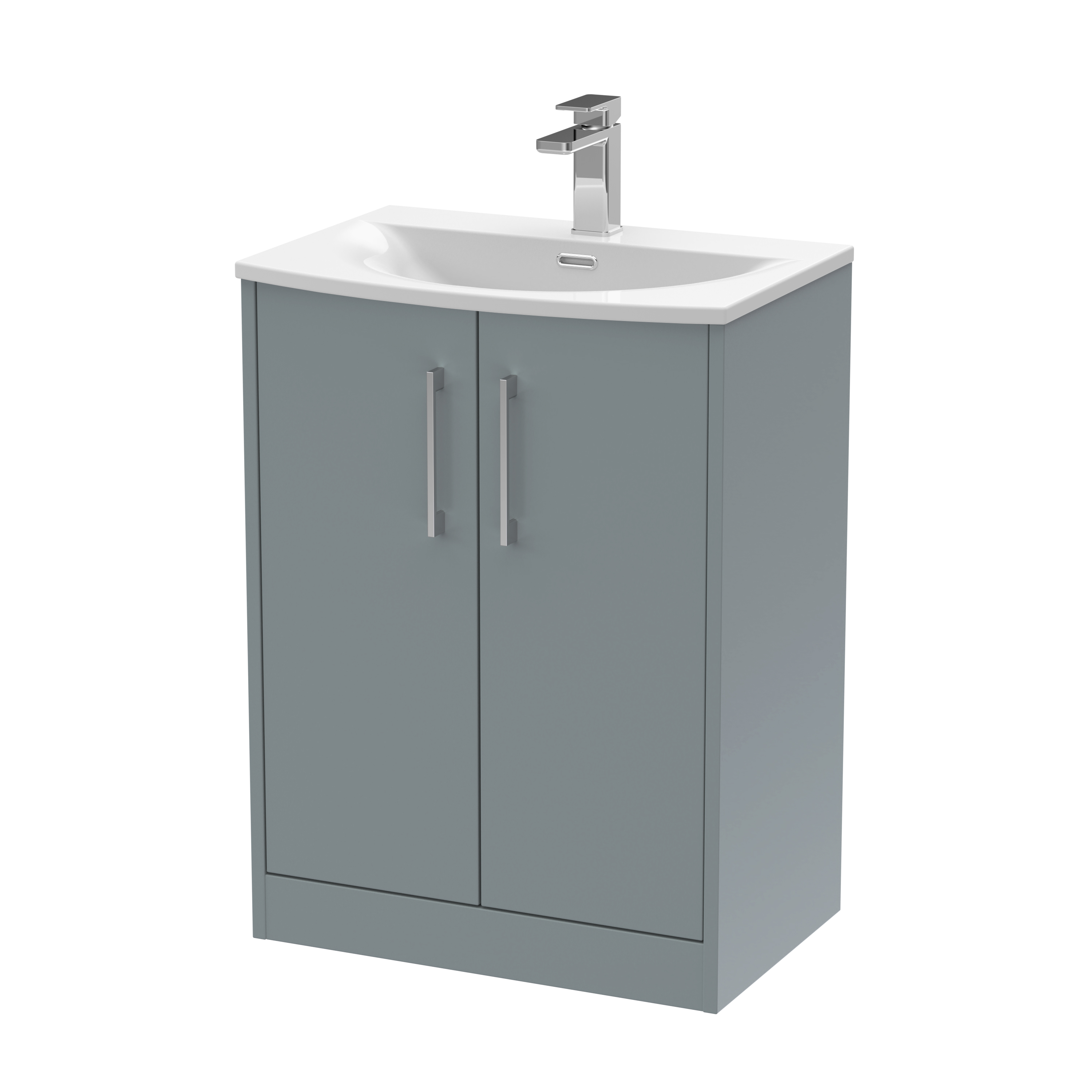 Hudson Reed Juno Coastal Grey 600mm Floor Standing 2 Door Vanity Unit and Curved Ceramic Basin JNU2303G