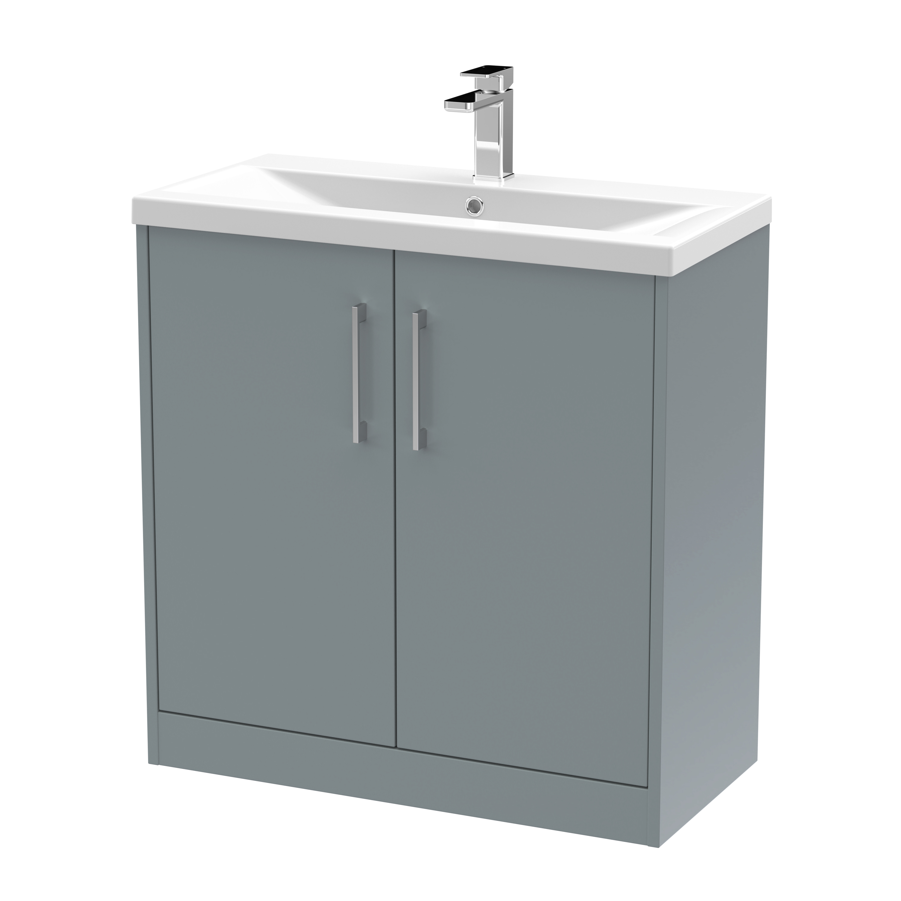 Hudson Reed Juno Coastal Grey 800mm Floor Standing 2 Door Vanity Unit and Mid Edge Ceramic Basin JNU2305A
