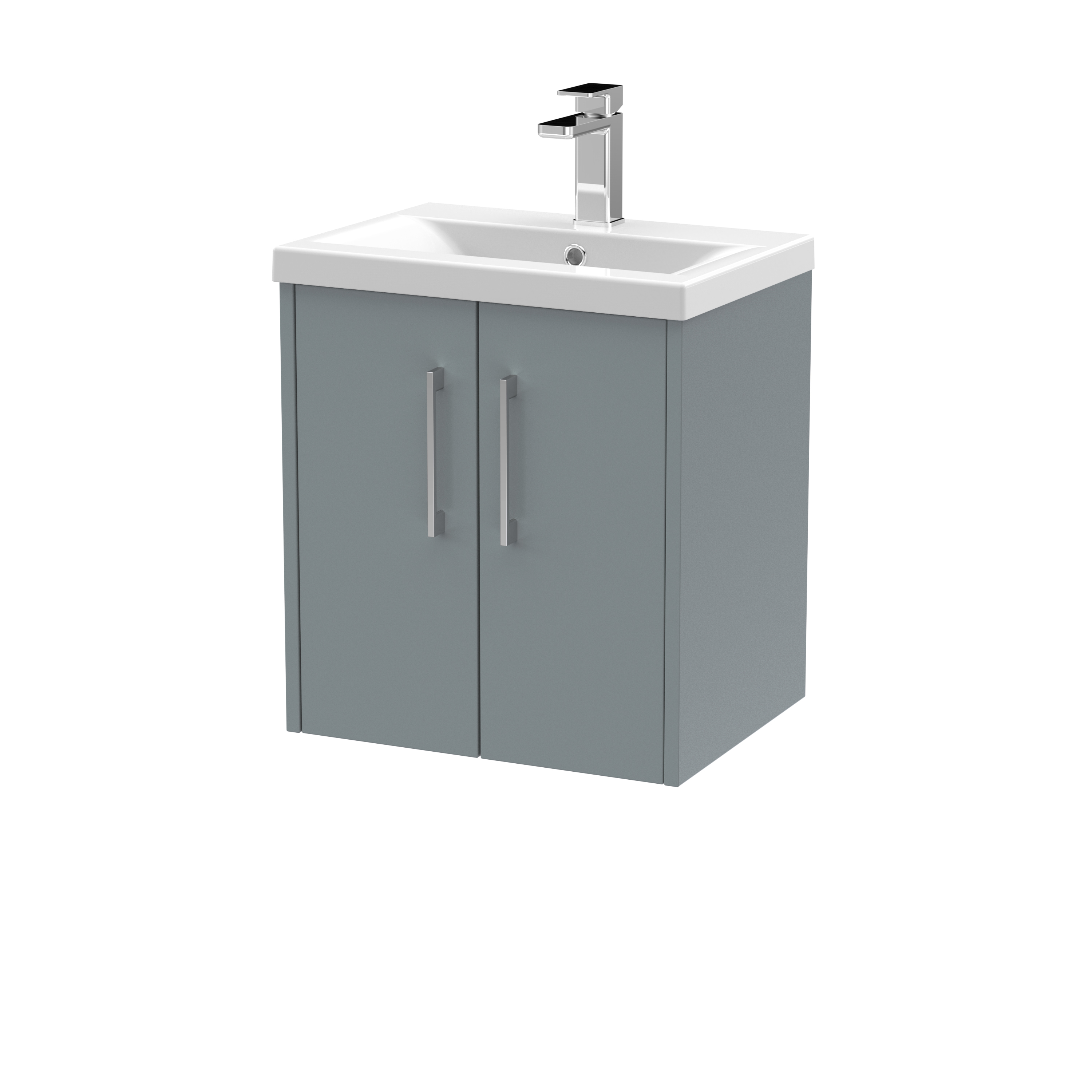 Hudson Reed Juno Coastal Grey 500mm Wall Hung 2 Door Vanity Unit and Mid Edge Ceramic Basin JNU2321A