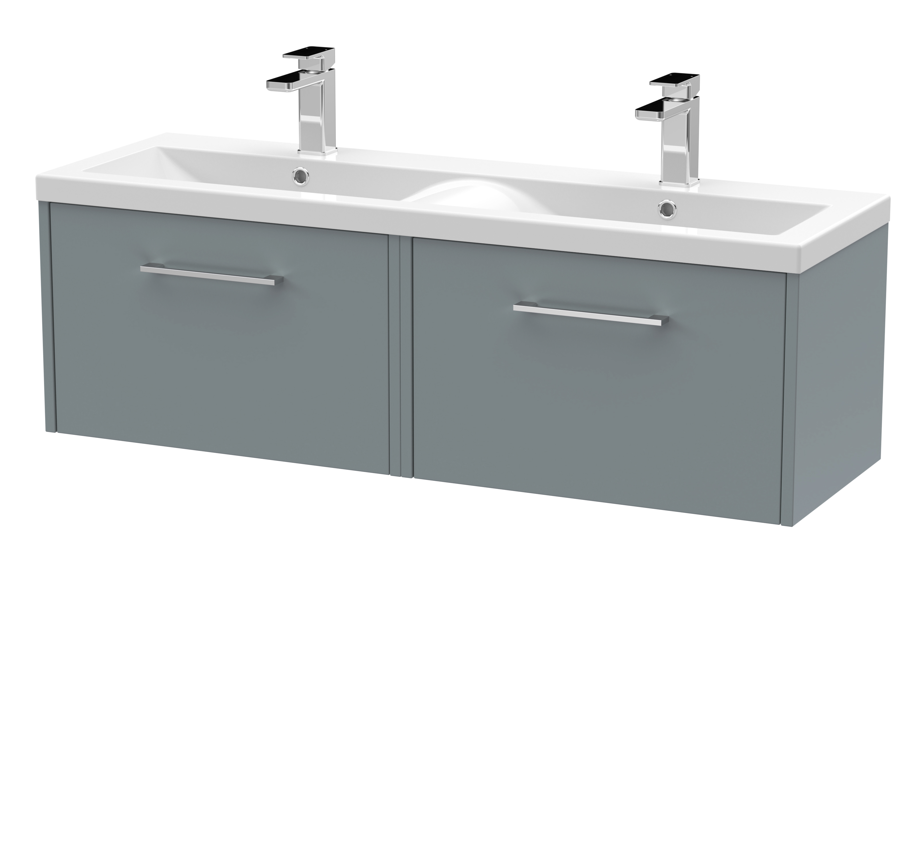Hudson Reed Juno Coastal Grey 1200mm Wall Hung 2 Drawer Vanity Unit and Double Basin JNU2322F