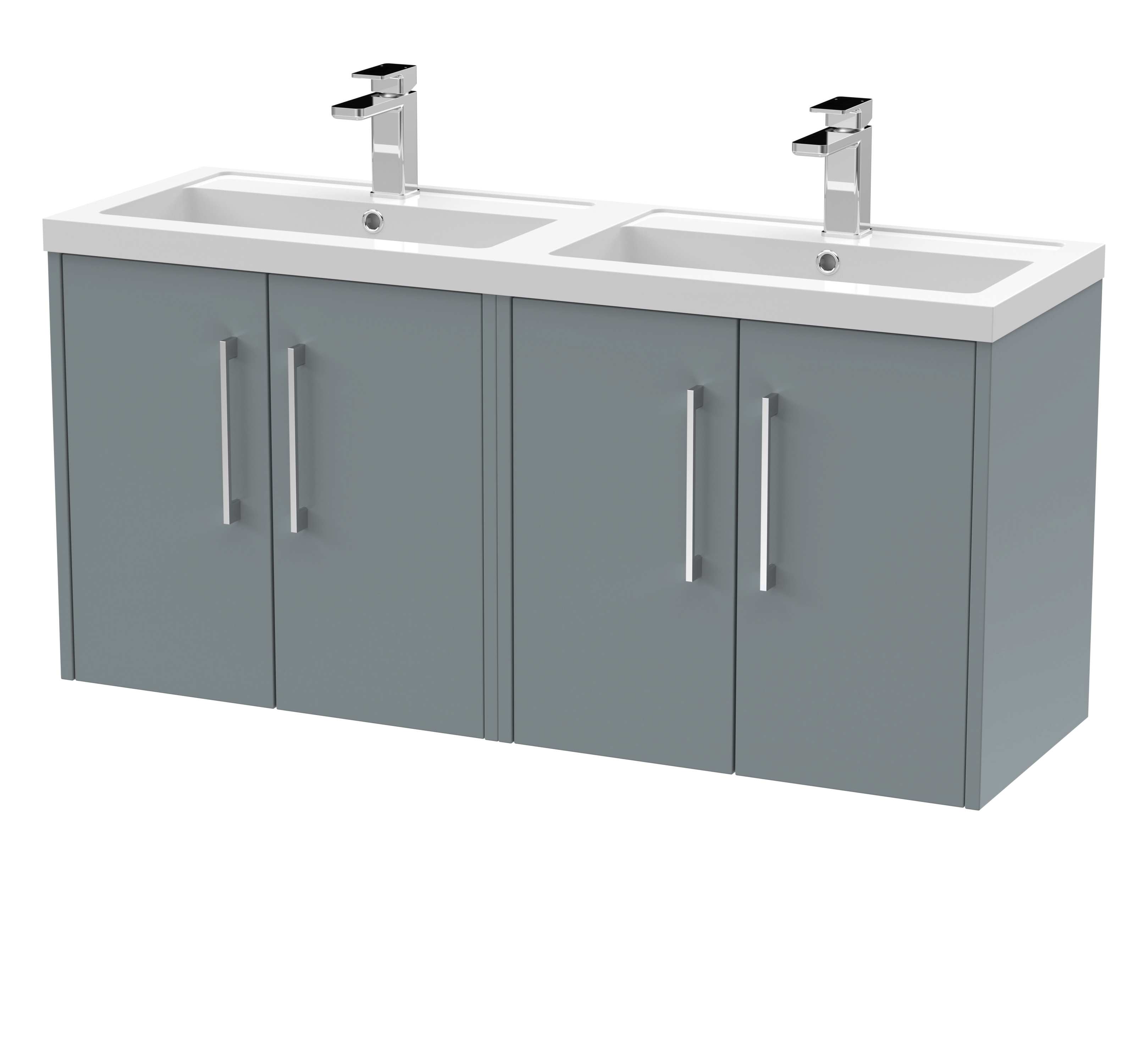 Hudson Reed Juno Coastal Grey 1200mm Wall Hung 4 Door Vanity Unit and Double Basin JNU2323C