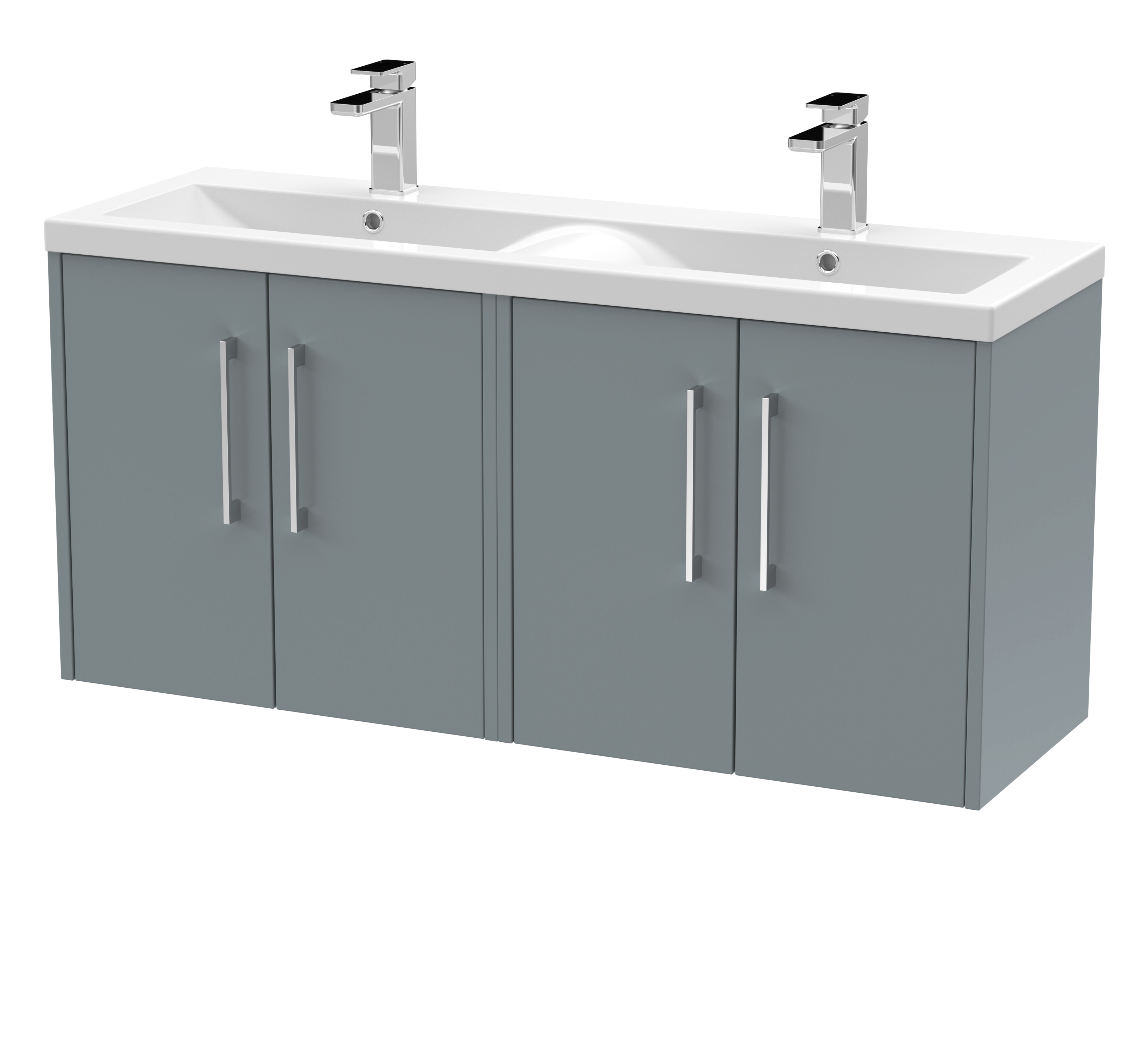 Hudson Reed Juno Coastal Grey 1200mm Wall Hung 4 Door Vanity Unit and Double Basin JNU2323F