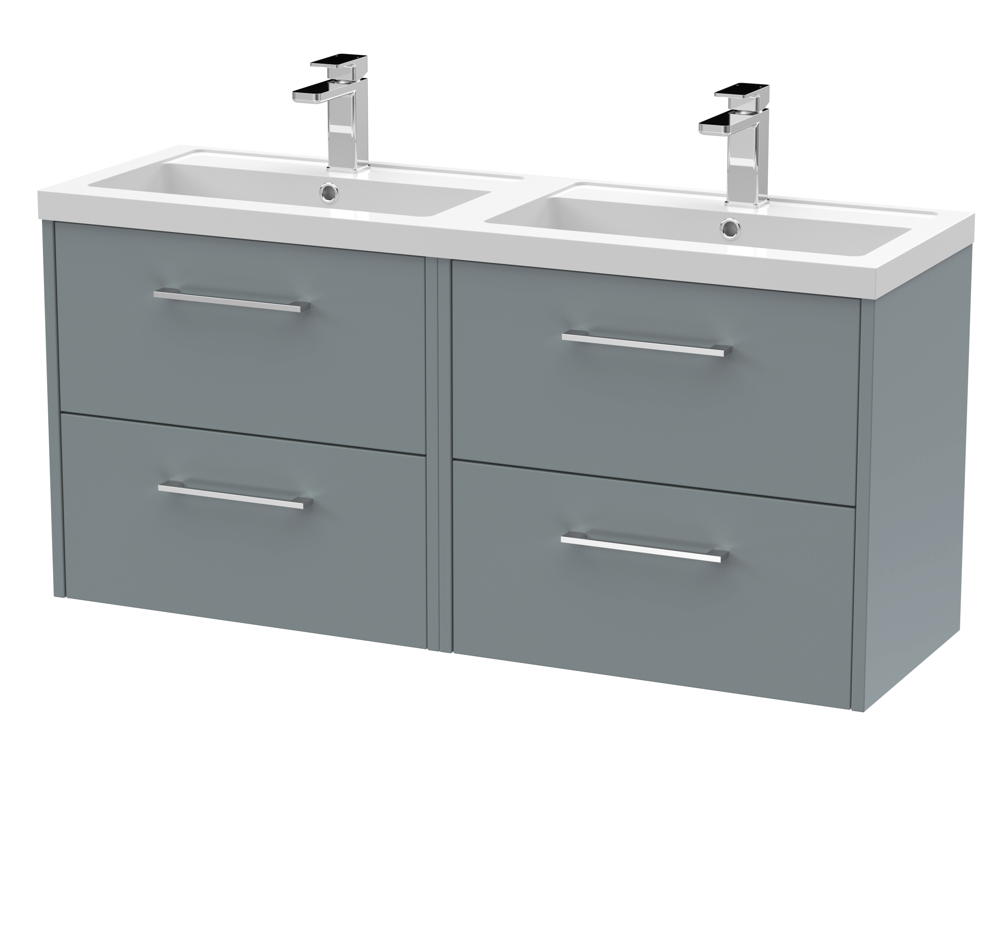 Hudson Reed Juno Coastal Grey 1200mm Wall Hung 4 Drawer Vanity Unit and Double Basin JNU2324C