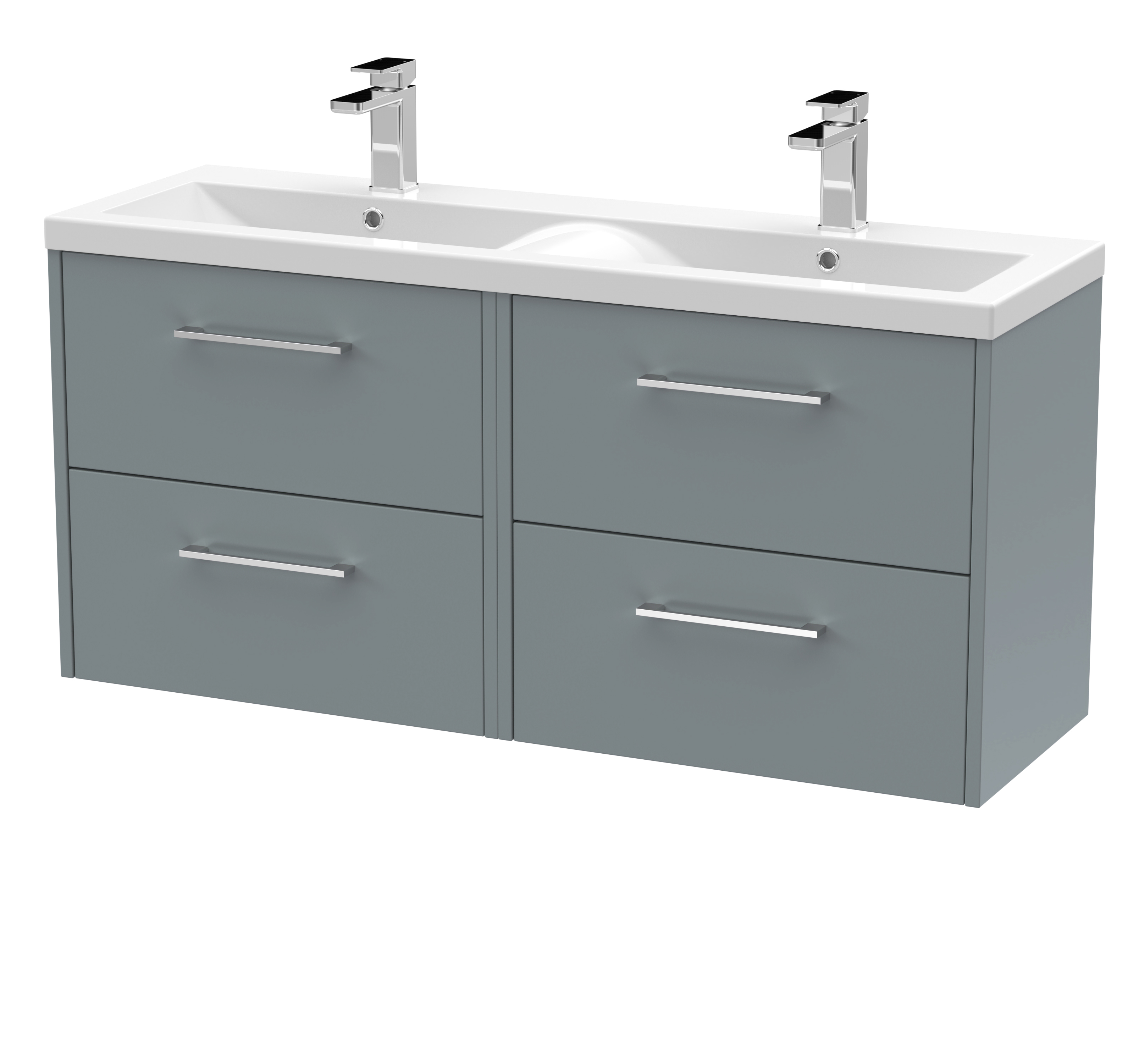 Hudson Reed Juno Coastal Grey 1200mm Wall Hung 4 Drawer Vanity Unit and Double Basin JNU2324F