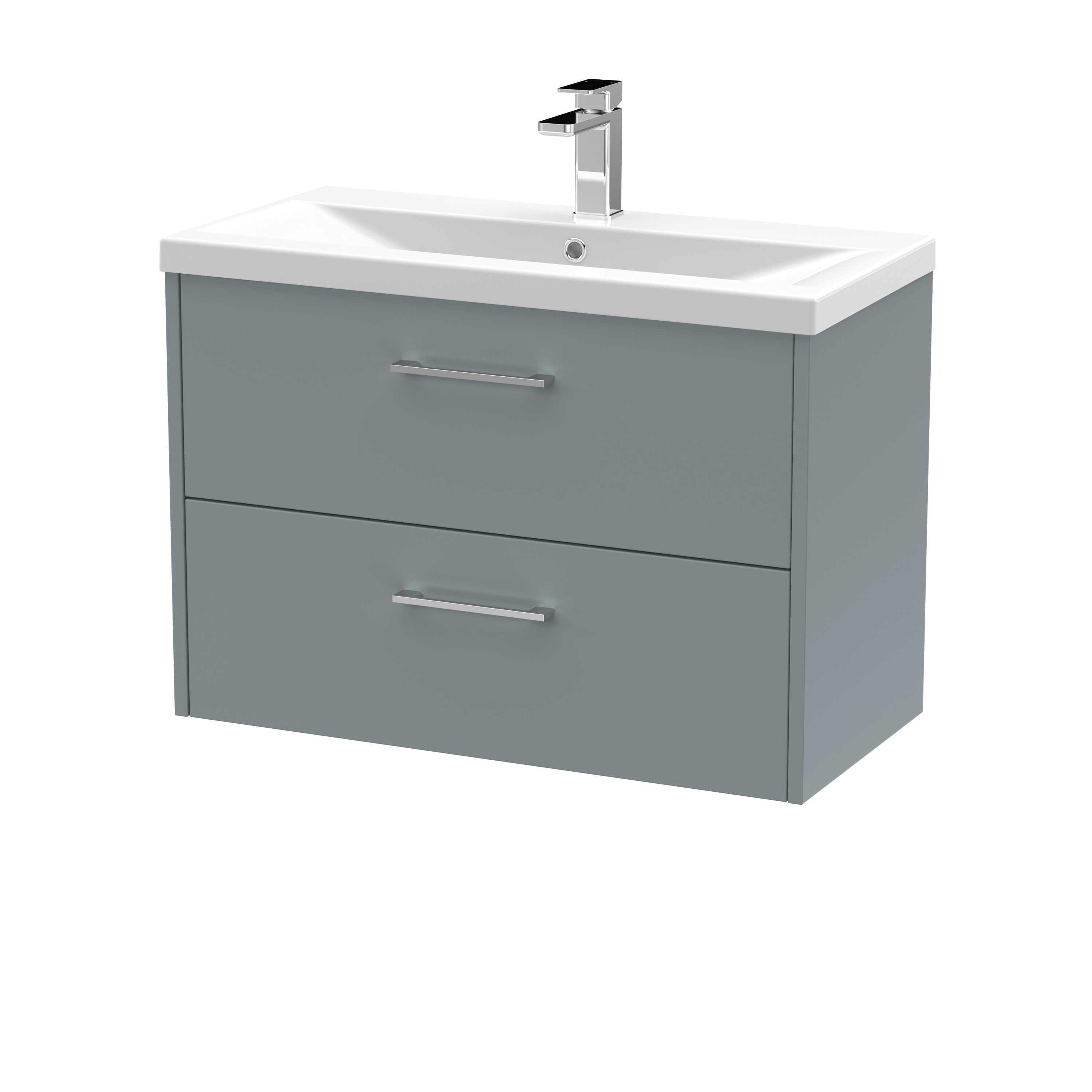 Hudson Reed Juno Coastal Grey 800mm Wall Hung 2 Drawer Vanity Unit and Mid Edge Ceramic Basin JNU2326A