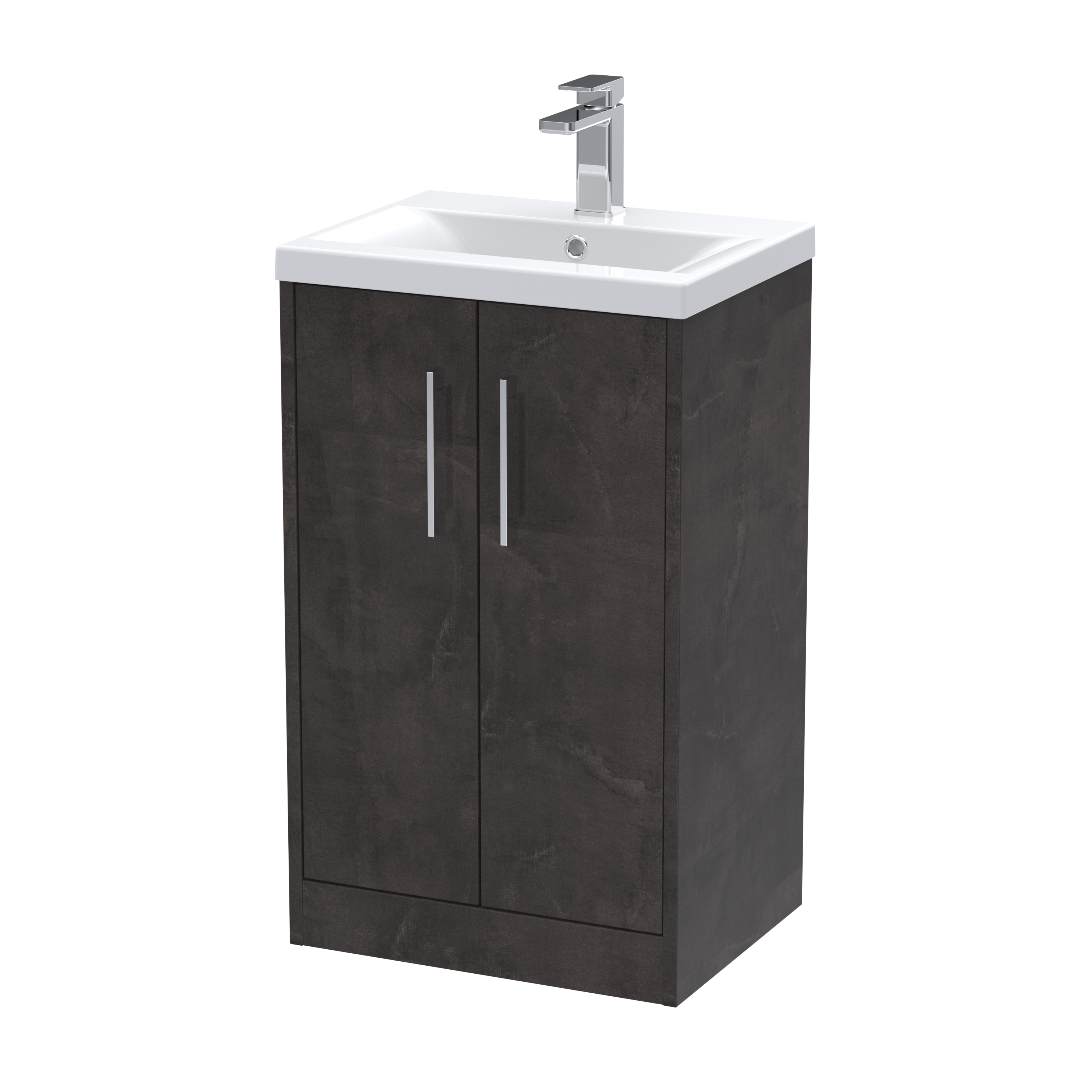 Hudson Reed Juno Metallic Slate 500mm Floor Standing 2 Door Vanity Unit and Mid Edge Ceramic Basin JNU2601A