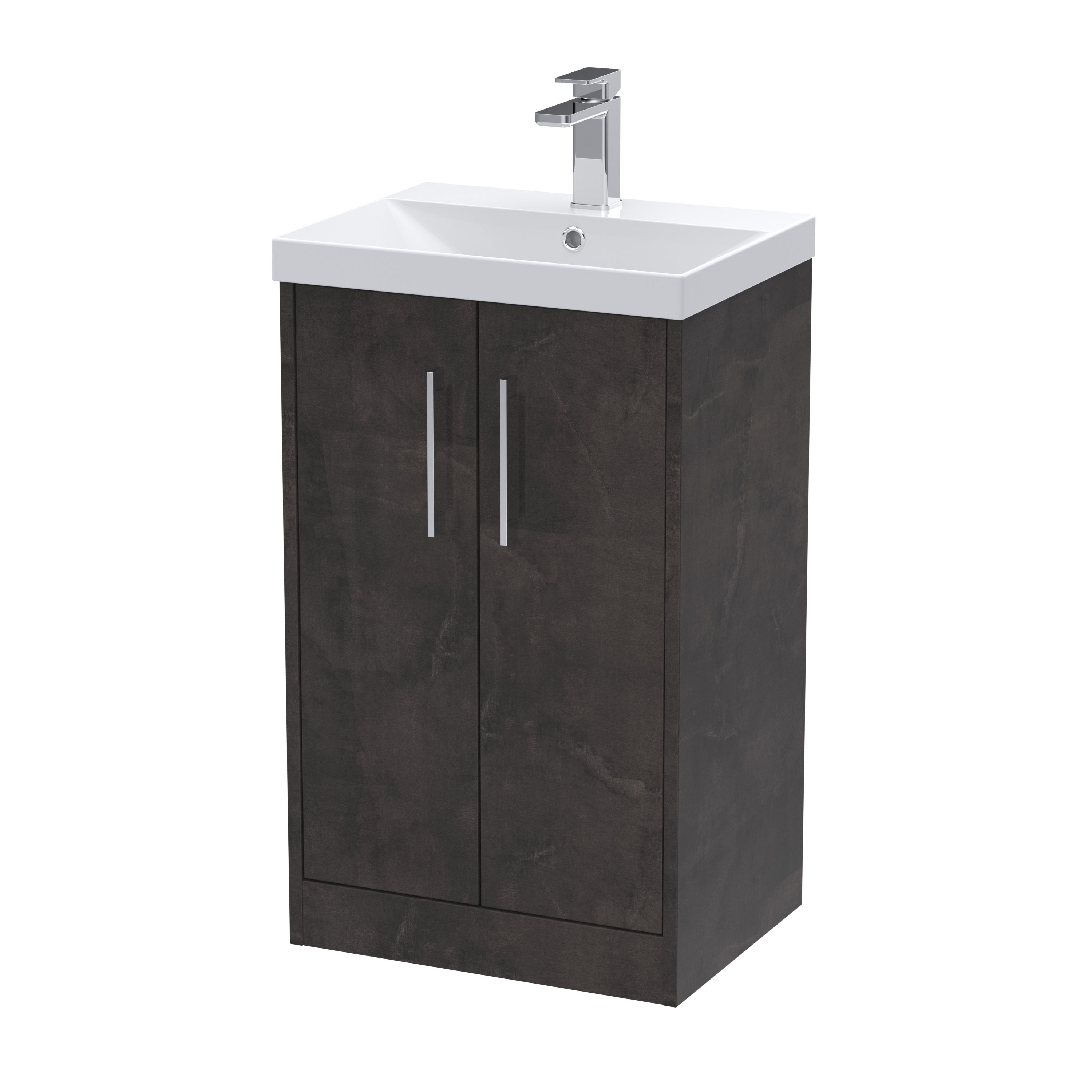 Hudson Reed Juno Metallic Slate 500mm Floor Standing 2 Door Vanity Unit and Thin Edge Basin JNU2601D