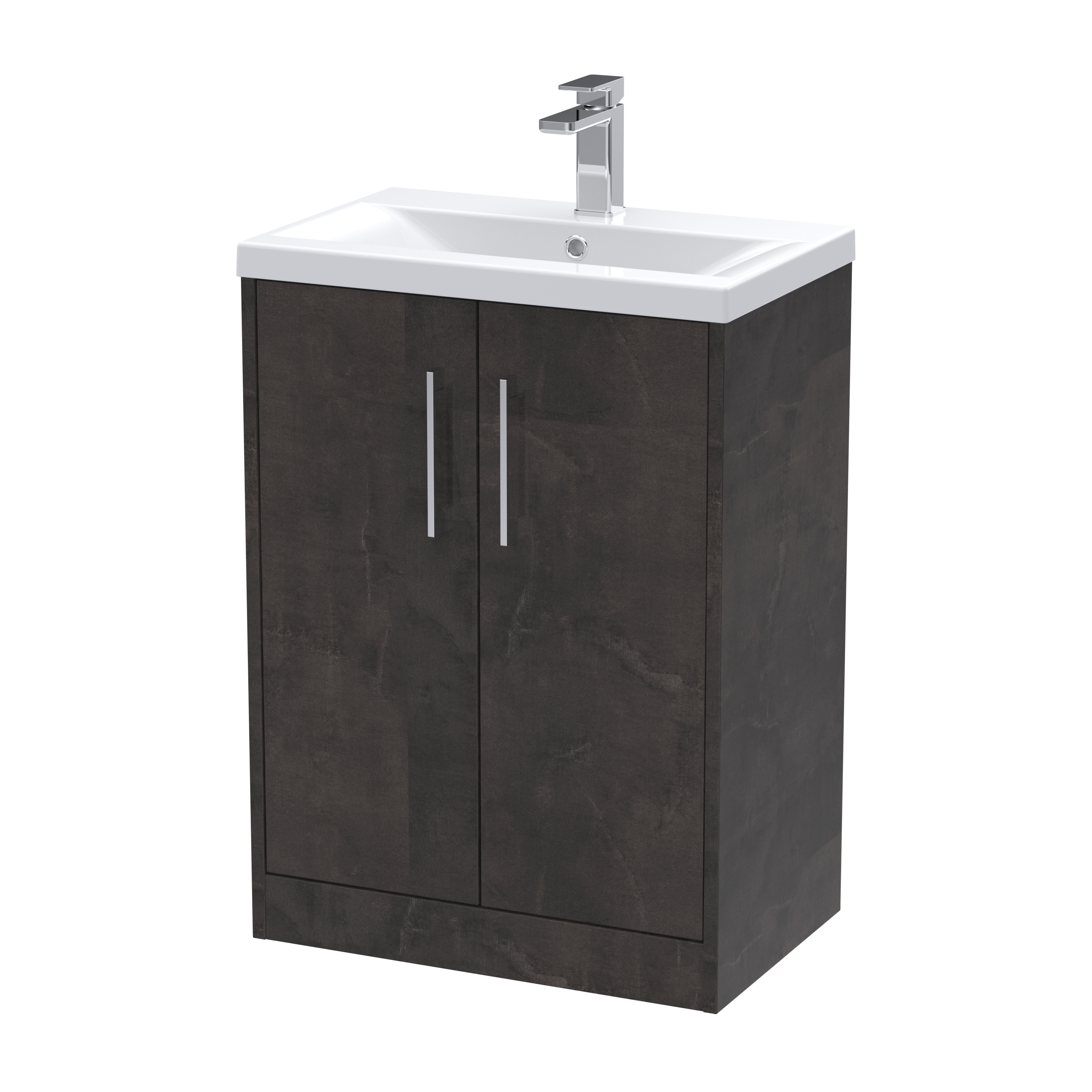 Hudson Reed Juno Metallic Slate 600mm Floor Standing 2 Door Vanity Unit and Mid Edge Ceramic Basin JNU2603A
