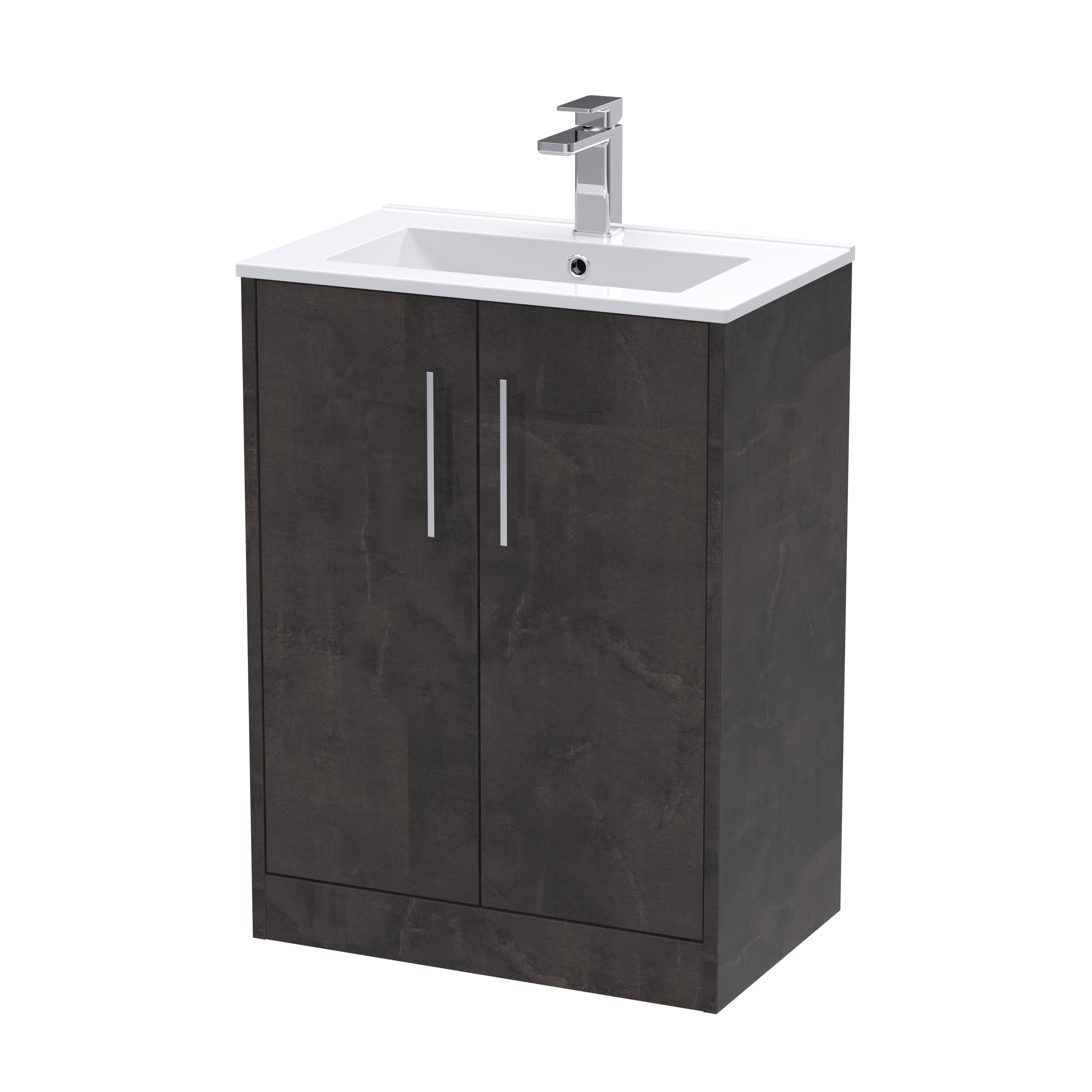 Hudson Reed Juno Metallic Slate 600mm Floor Standing 2 Door Vanity Unit and Basin JNU2603B