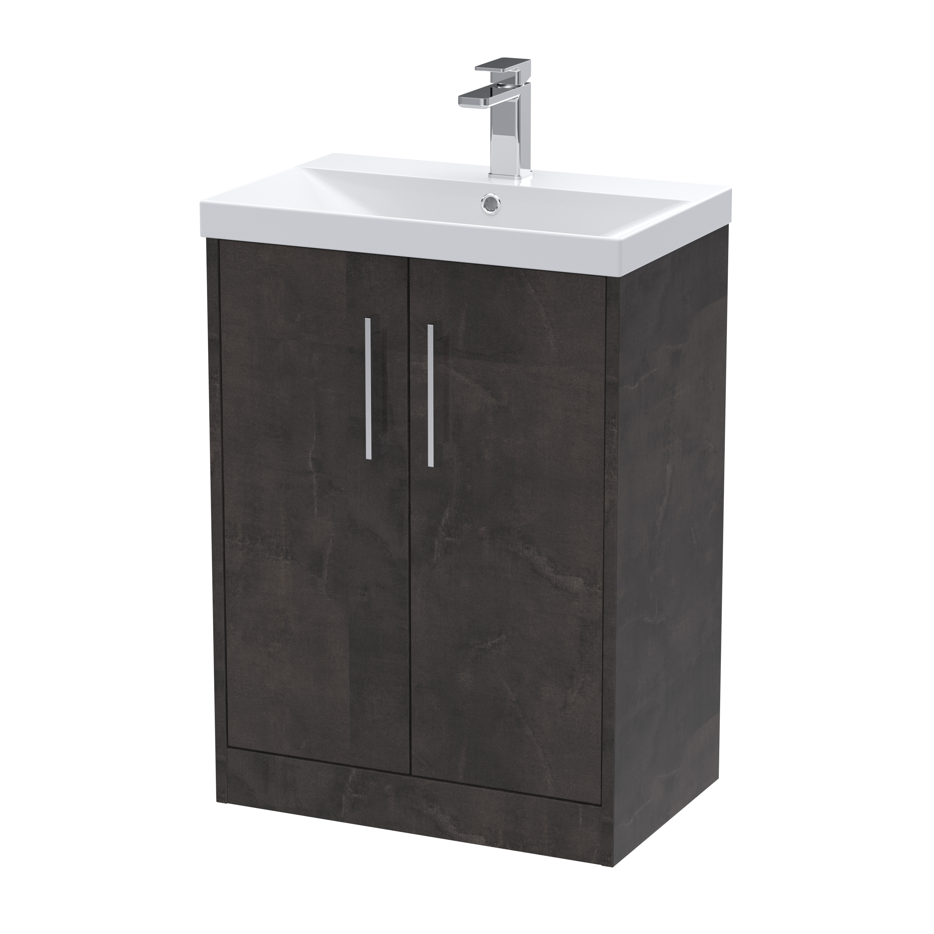 Hudson Reed Juno Metallic Slate 600mm Floor Standing 2 Door Vanity Unit and Thin Edge Basin JNU2603D