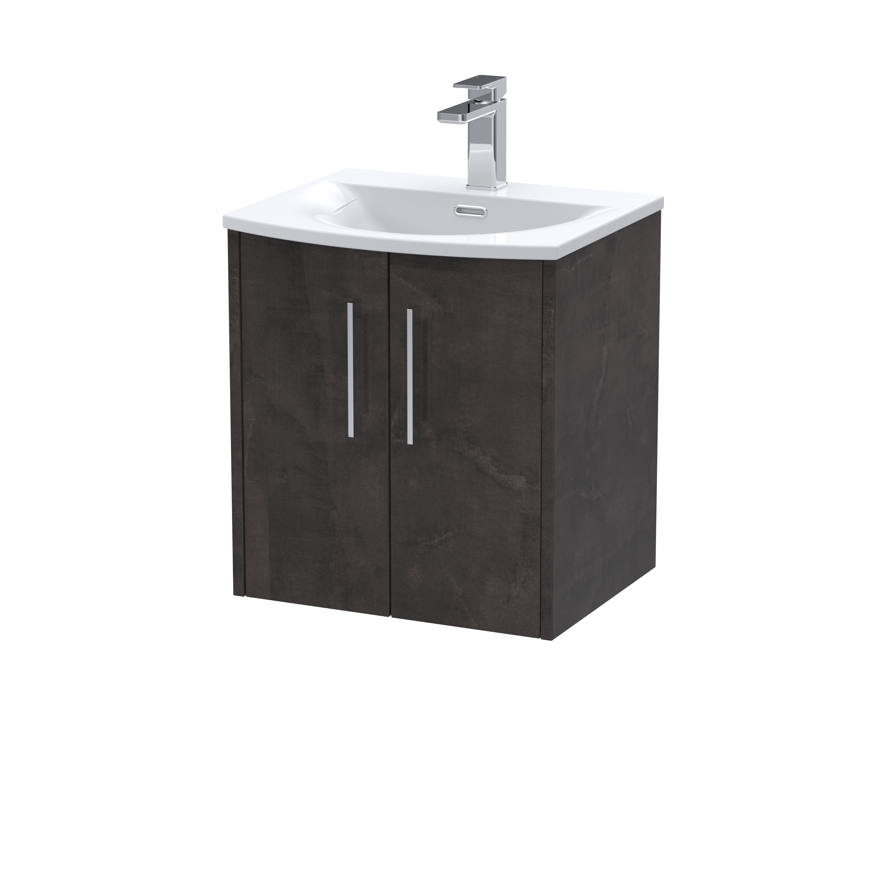 Hudson Reed Juno Metallic Slate 500mm Wall Hung 2 Door Vanity Unit and Curved Ceramic Basin JNU2621G