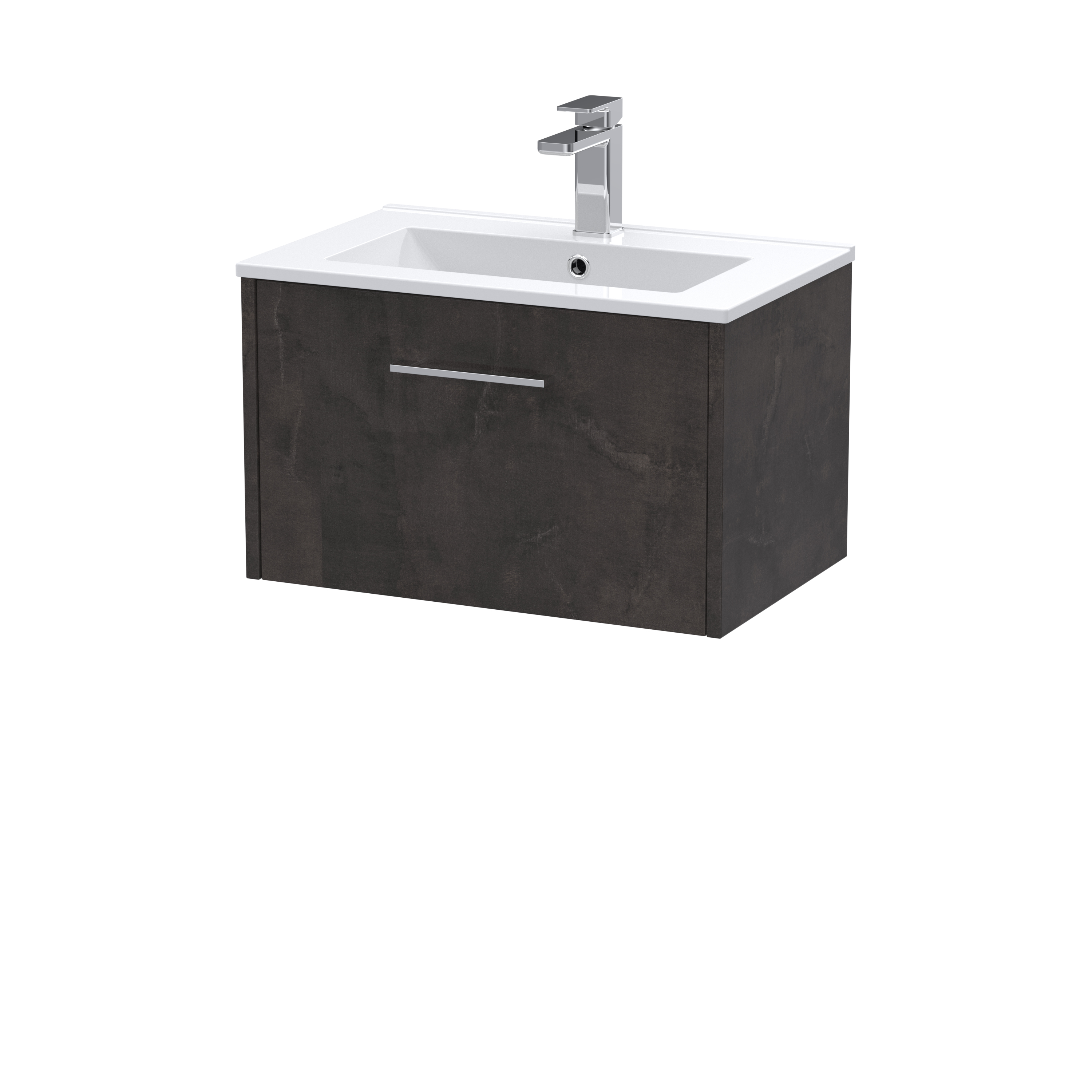Hudson Reed Juno Metallic Slate 600mm Wall Hung 1 Drawer Vanity Unit and Minimalist Basin JNU2622B