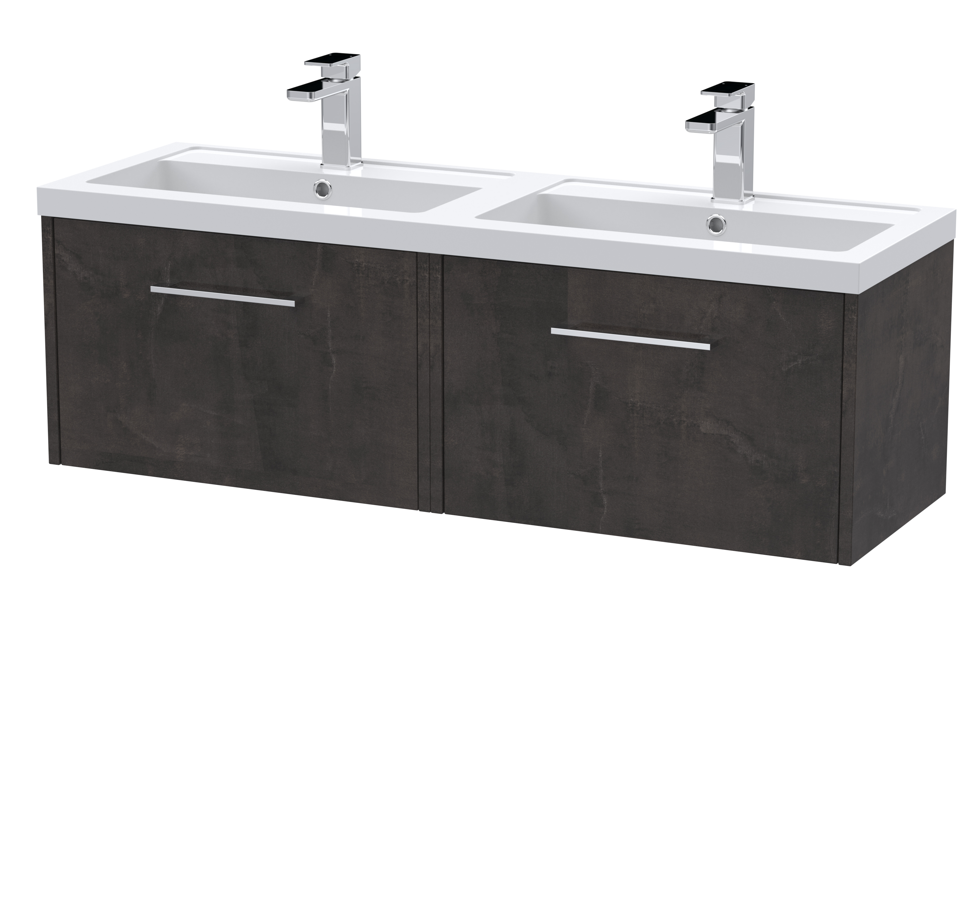 Hudson Reed Juno Metallic Slate 1200mm Wall Hung 2 Drawer Vanity Unit and Double Basin JNU2622C