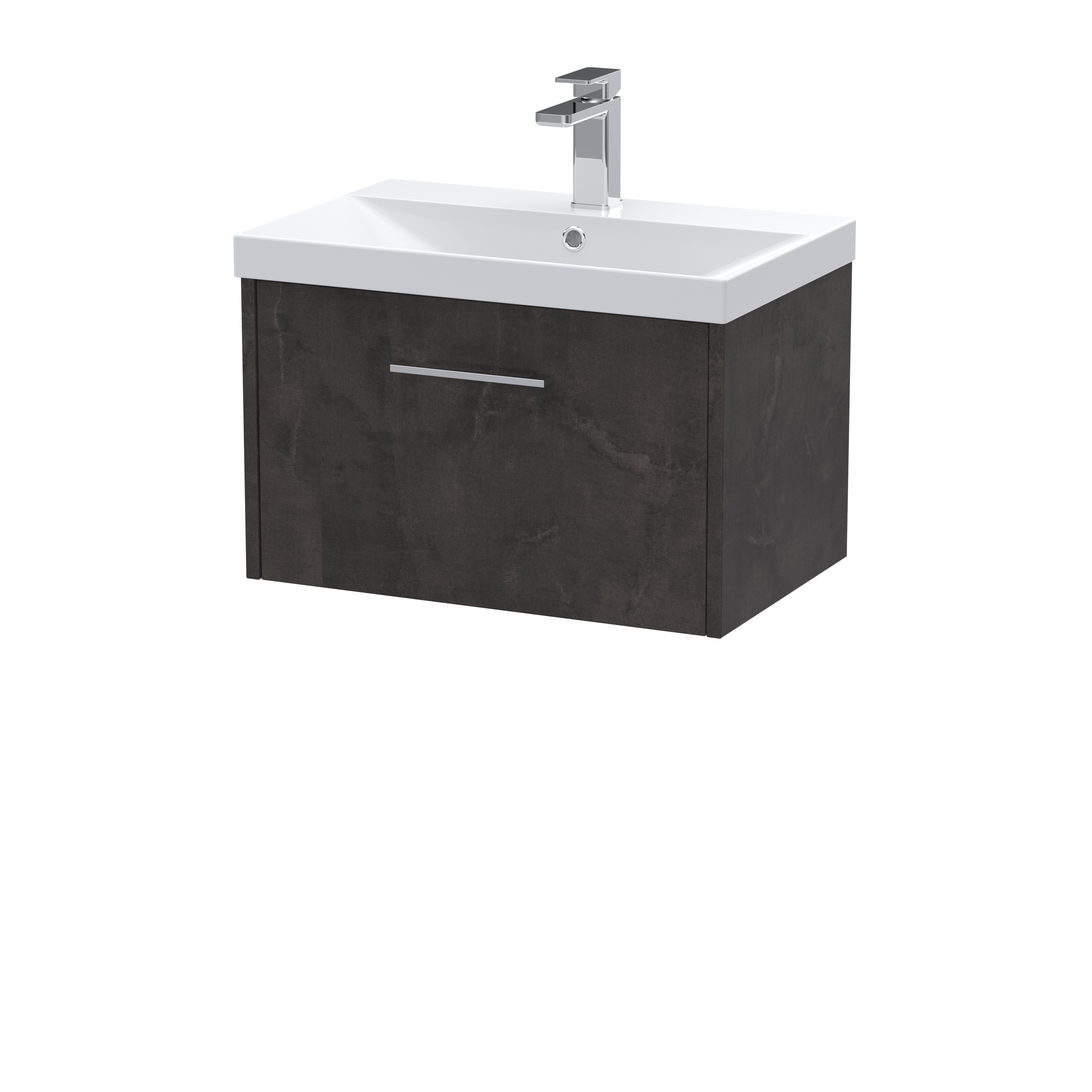 Hudson Reed Juno Metallic Slate 600mm Wall Hung 1 Drawer Vanity Unit and Thin Edge Basin JNU2622D
