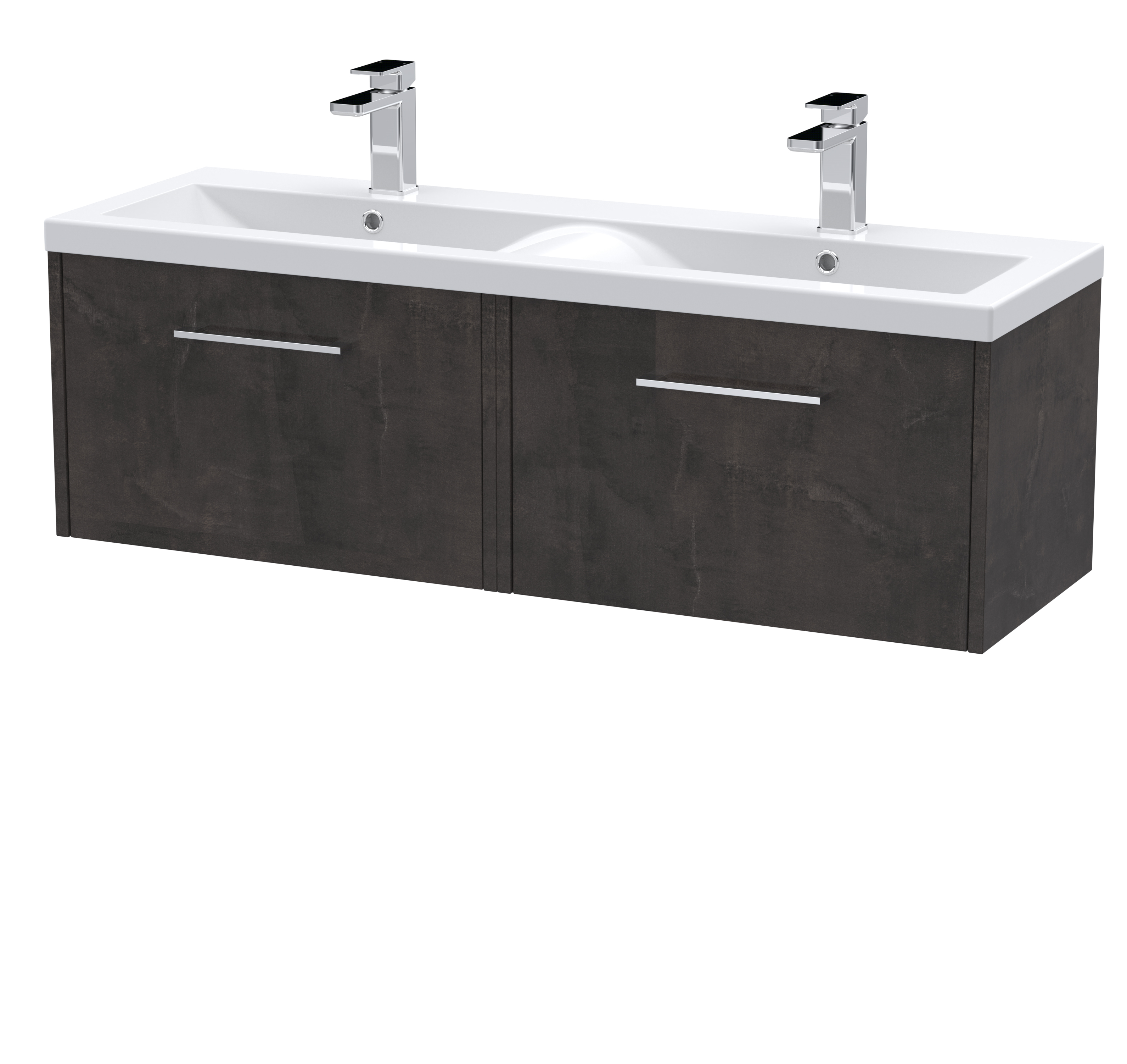 Hudson Reed Juno Metallic Slate 1200mm Wall Hung 2 Drawer Vanity Unit and Double Basin JNU2622F