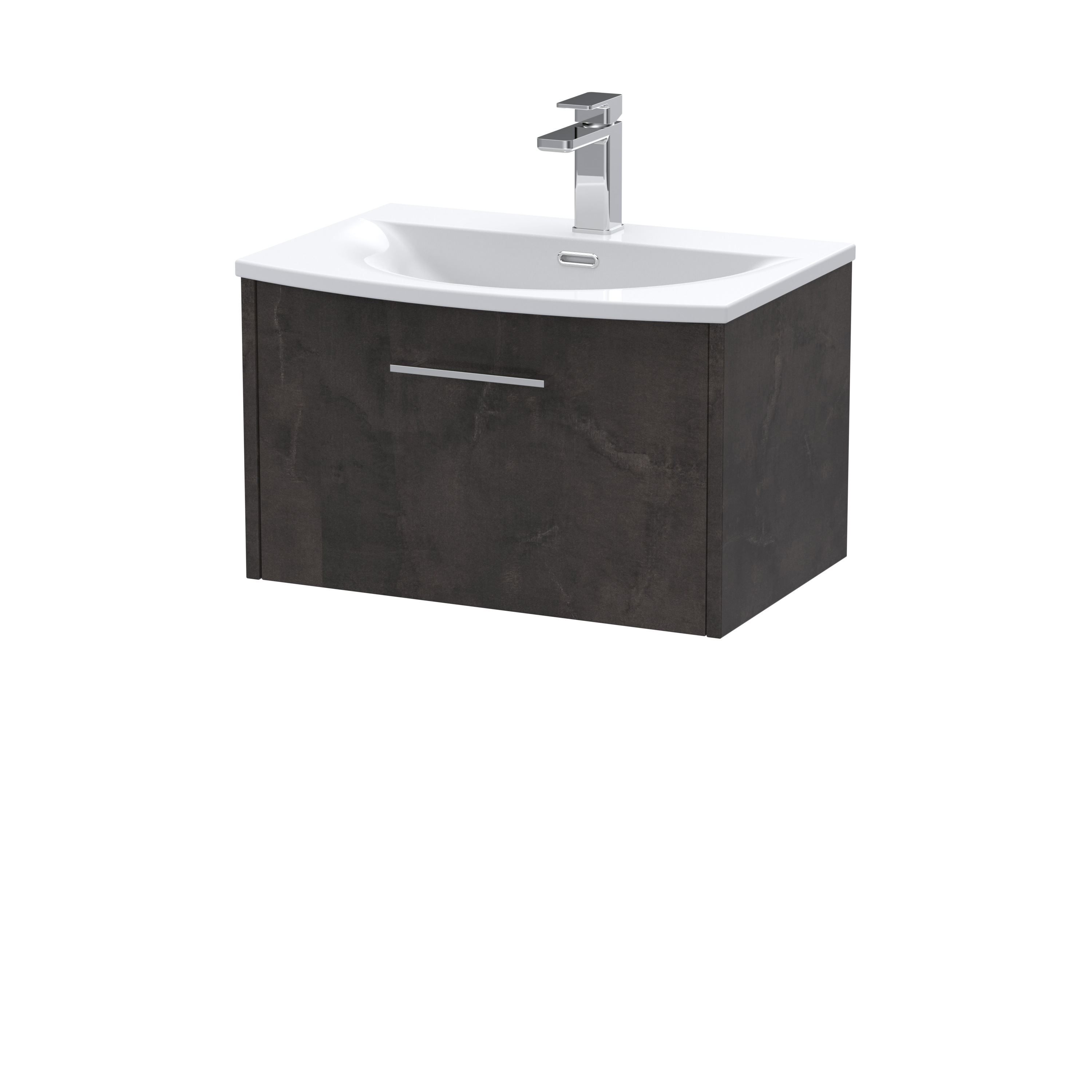 Hudson Reed Juno Metallic Slate 600mm Wall Hung 1 Drawer Vanity Unit and Curved Ceramic Basin JNU2622G