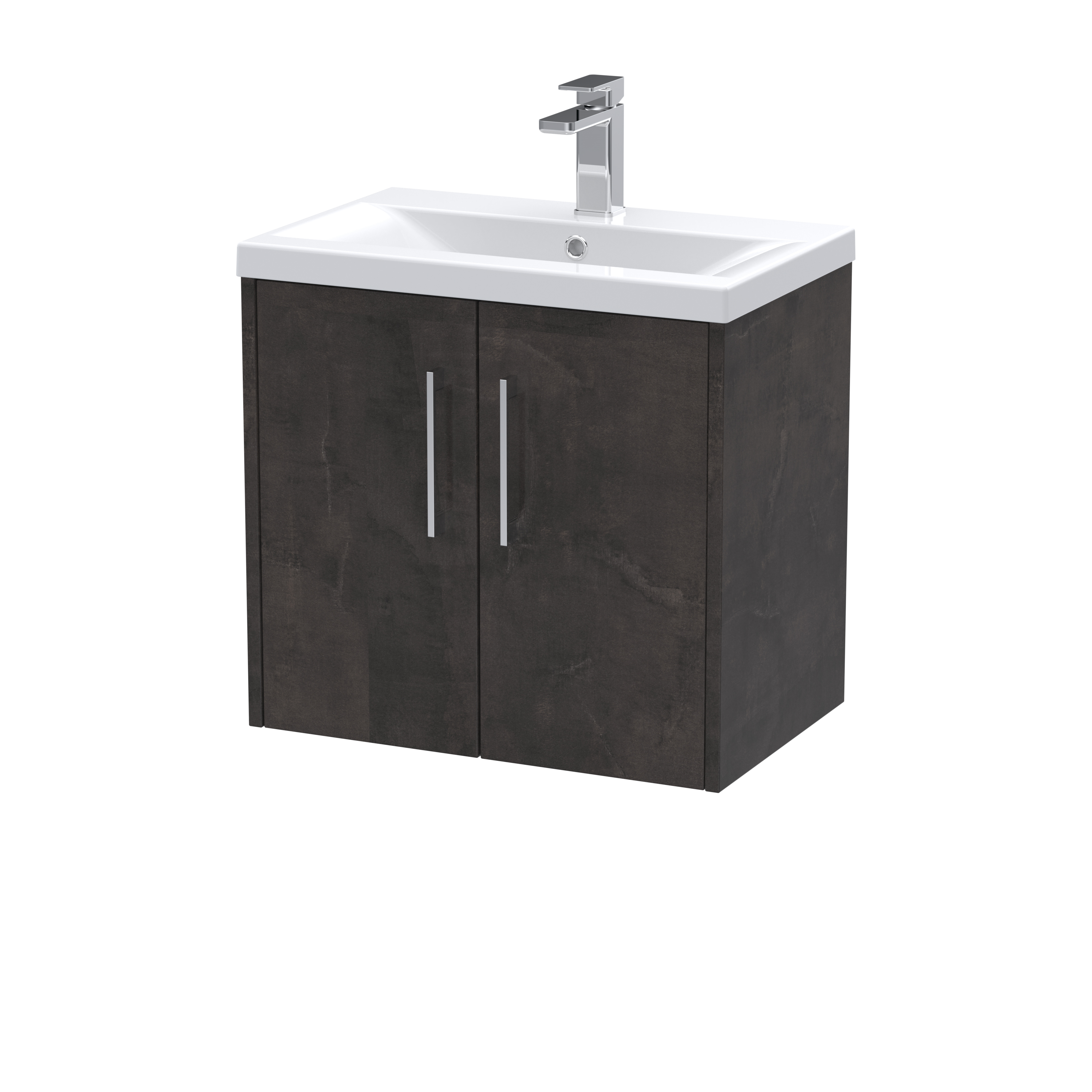 Hudson Reed Juno Metallic Slate 600mm Wall Hung 2 Door Vanity Unit and Mid Edge Ceramic Basin JNU2623A