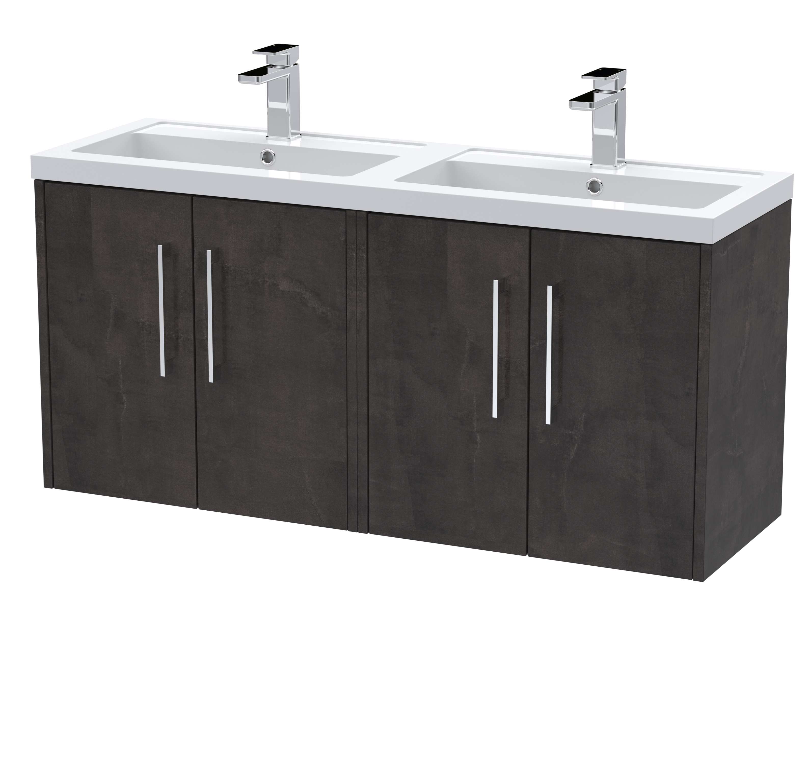 Hudson Reed Juno Metallic Slate 1200mm Wall Hung 4 Door Vanity Unit and Double Basin JNU2623C