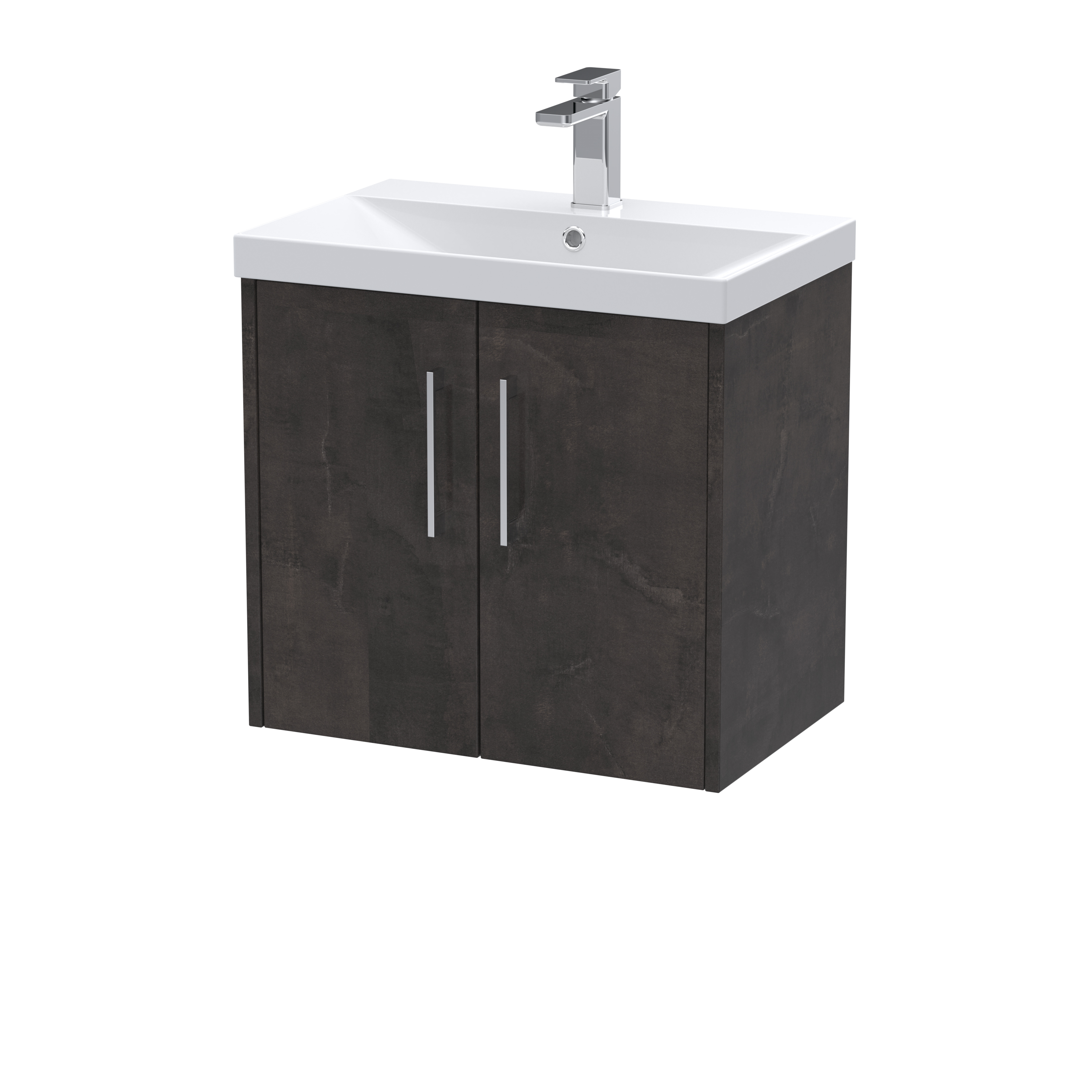Hudson Reed Juno Metallic Slate 600mm Wall Hung 2 Door Vanity Unit and Thin Edge Basin JNU2623D