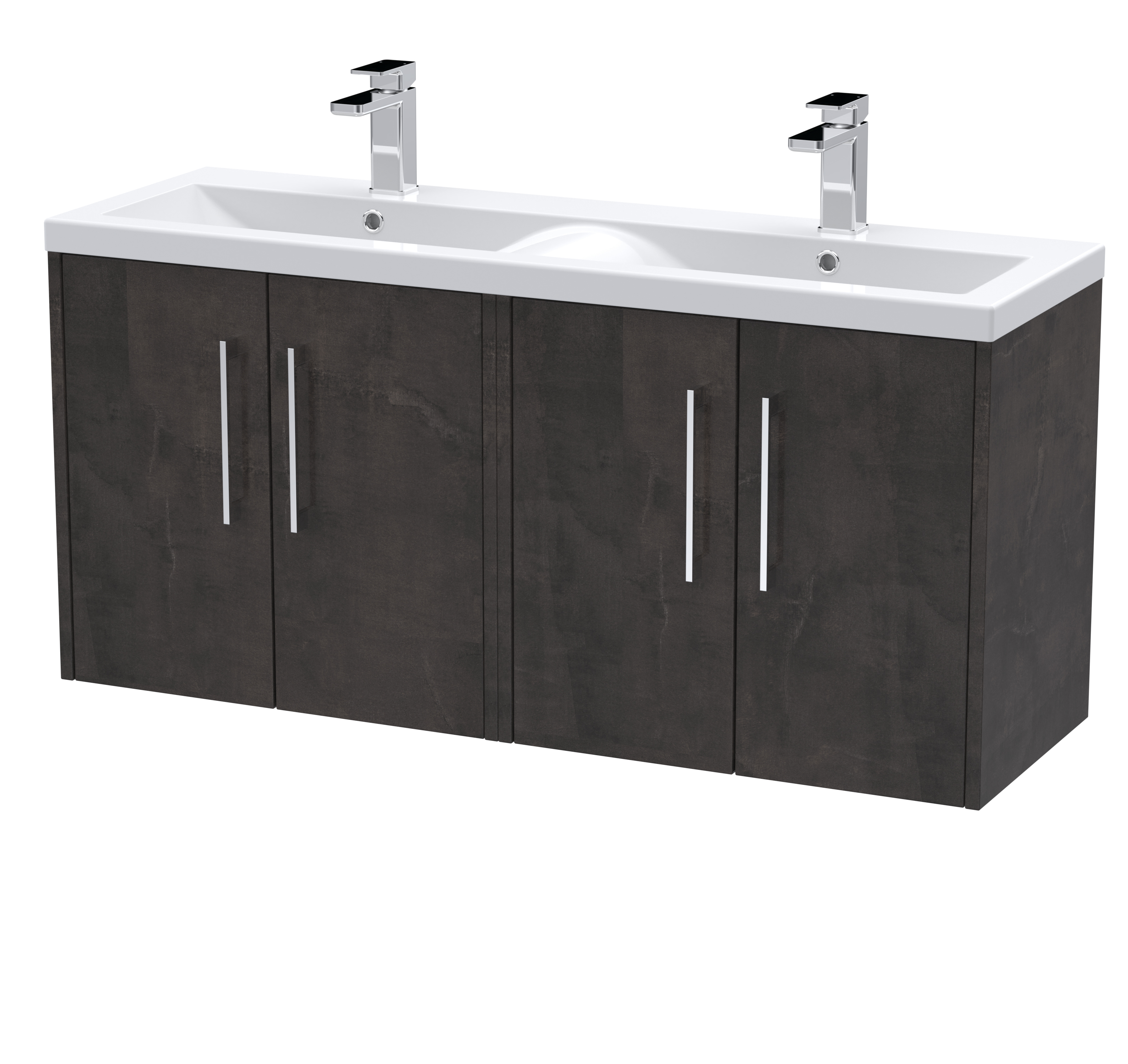 Hudson Reed Juno Metallic Slate 1200mm Wall Hung 4 Door Vanity Unit and Double Basin JNU2623F