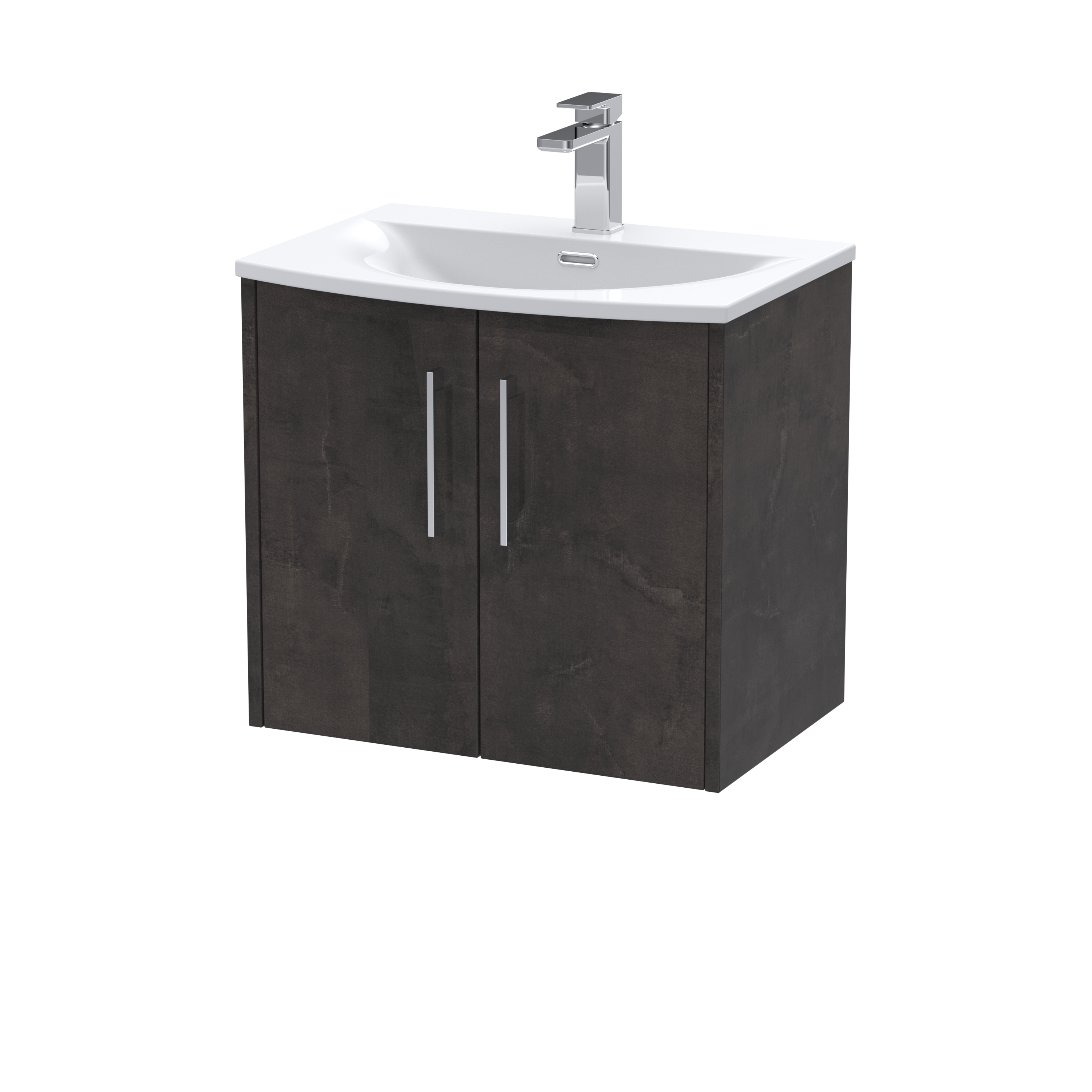 Hudson Reed Juno Metallic Slate 600mm Wall Hung 2 Door Vanity Unit and Curved Ceramic Basin JNU2623G