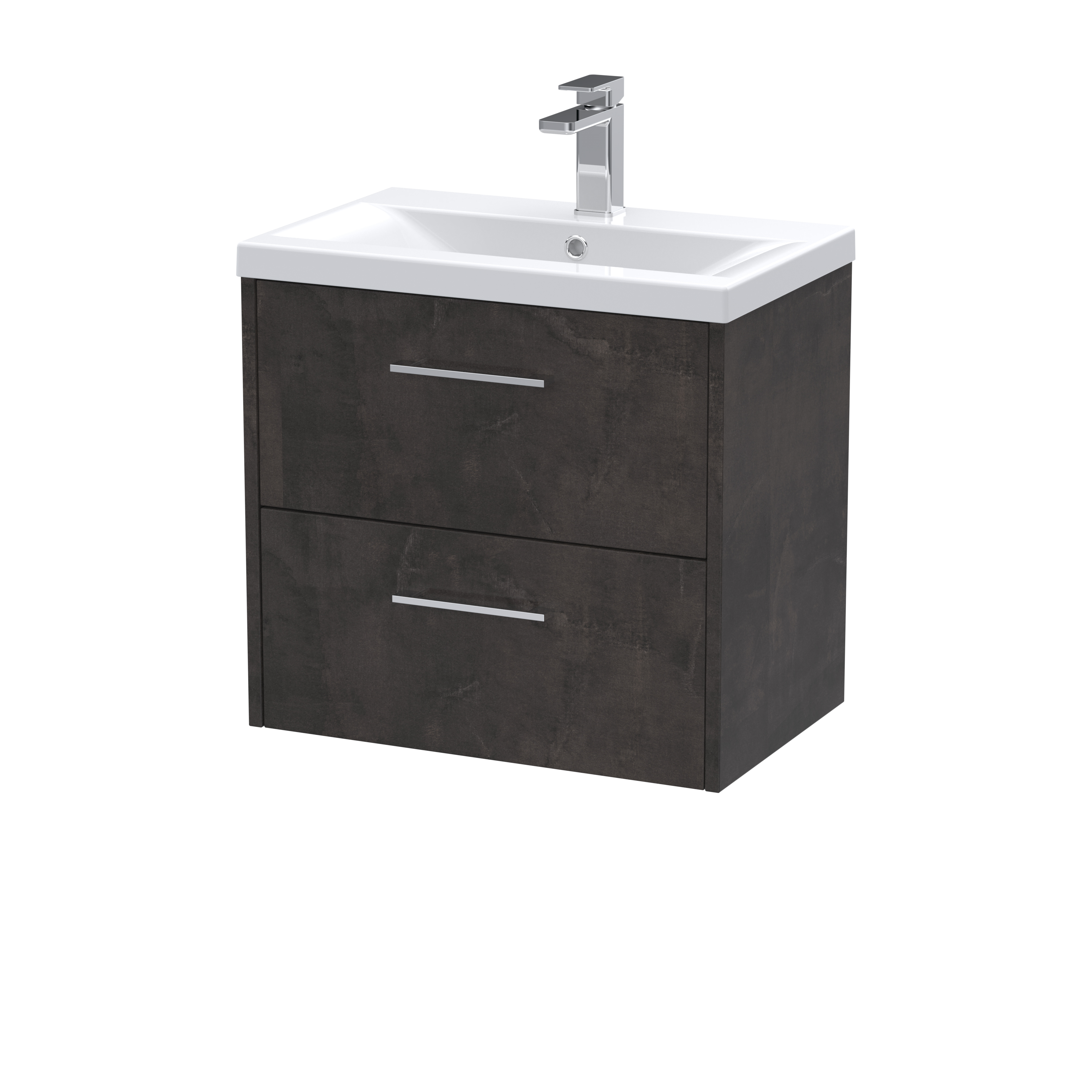 Hudson Reed Juno Metallic Slate 600mm Wall Hung 2 Drawer Vanity Unit and Mid Edge Ceramic Basin JNU2624A
