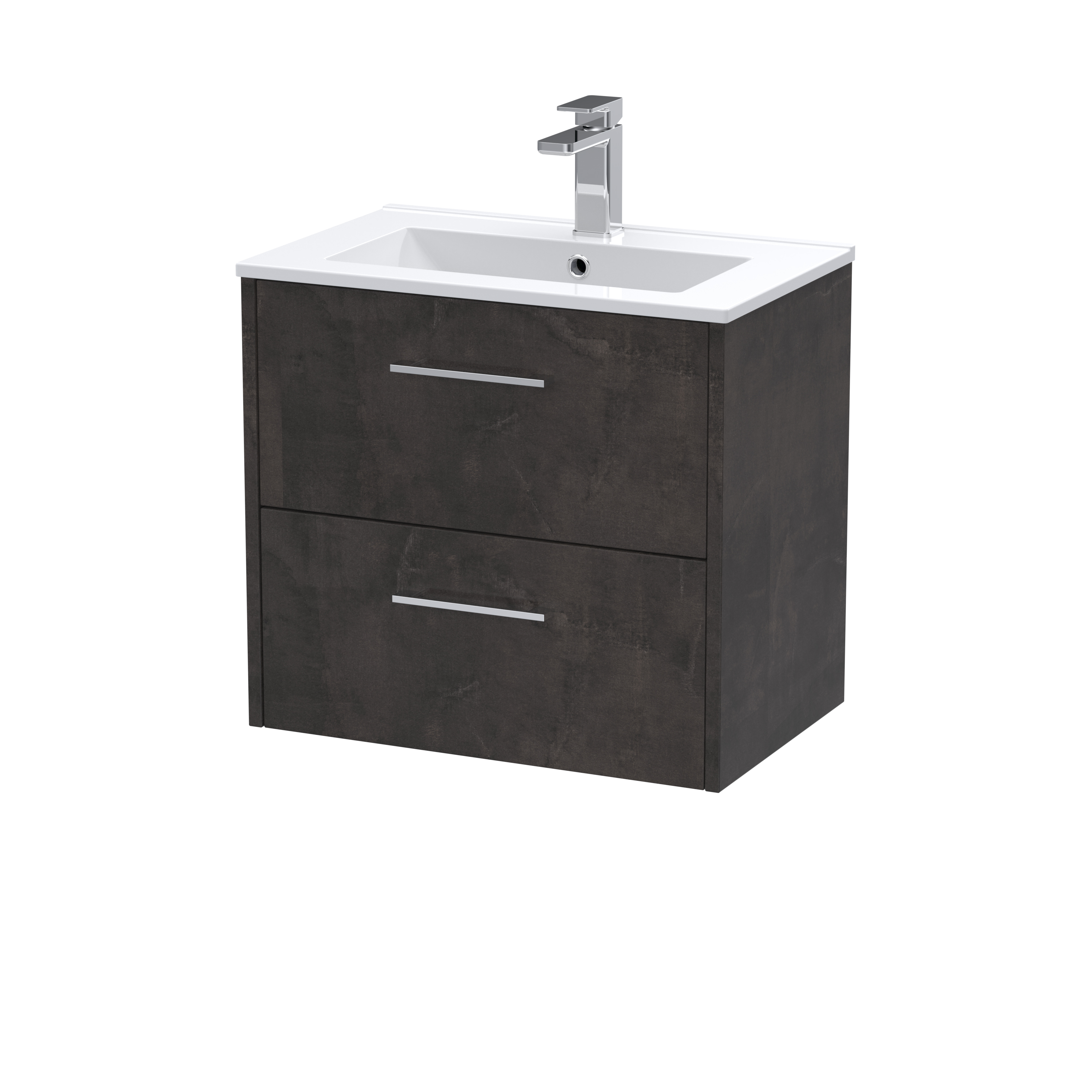 Hudson Reed Juno Metallic Slate 600mm Wall Hung 2 Drawer Vanity Unit and Basin JNU2624B