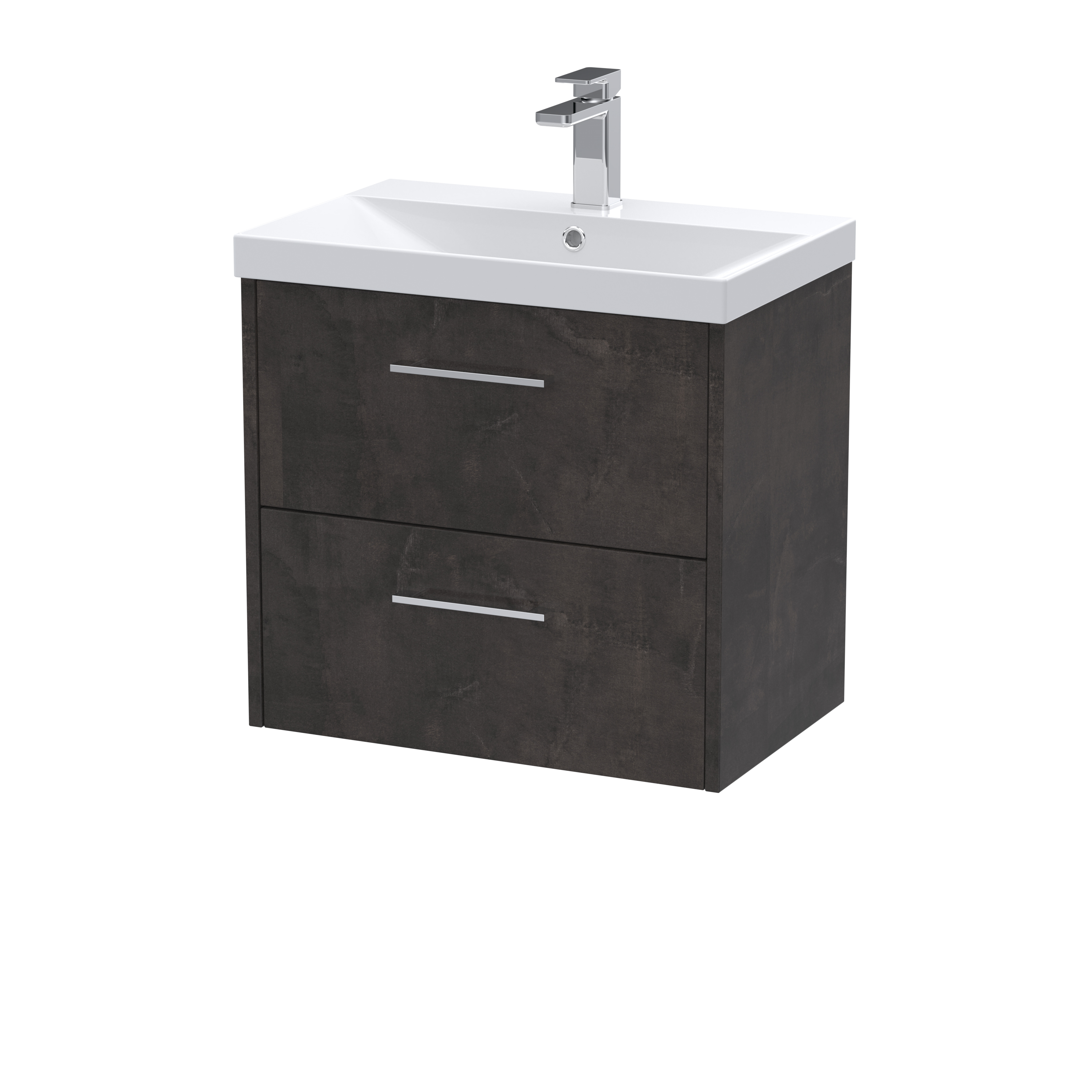 Hudson Reed Juno Metallic Slate 600mm Wall Hung 2 Drawer Vanity Unit and Thin Edge Basin JNU2624D