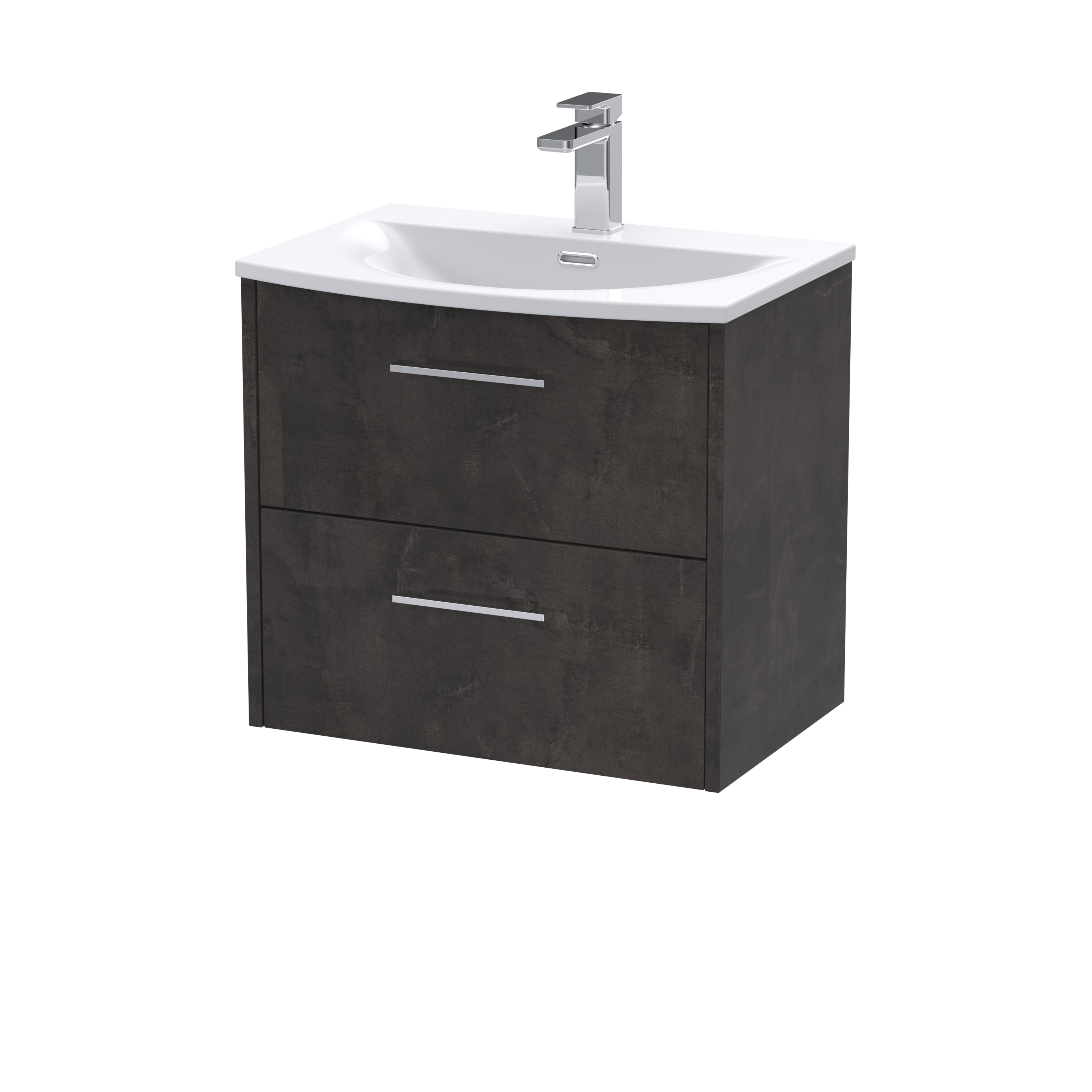 Hudson Reed Juno Metallic Slate 600mm Wall Hung 2 Drawer Vanity Unit and Curved Ceramic Basin JNU2624G