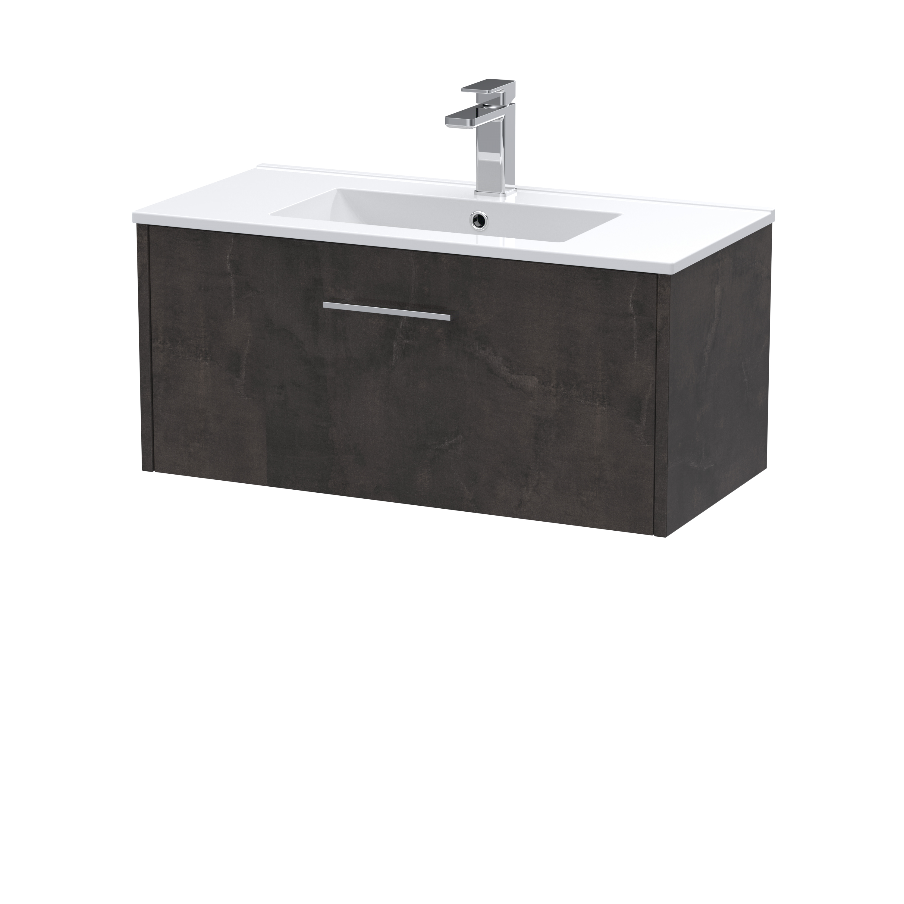 Hudson Reed Juno Metallic Slate 800mm Wall Hung 1 Drawer Vanity Unit and Minimalist Basin JNU2625B