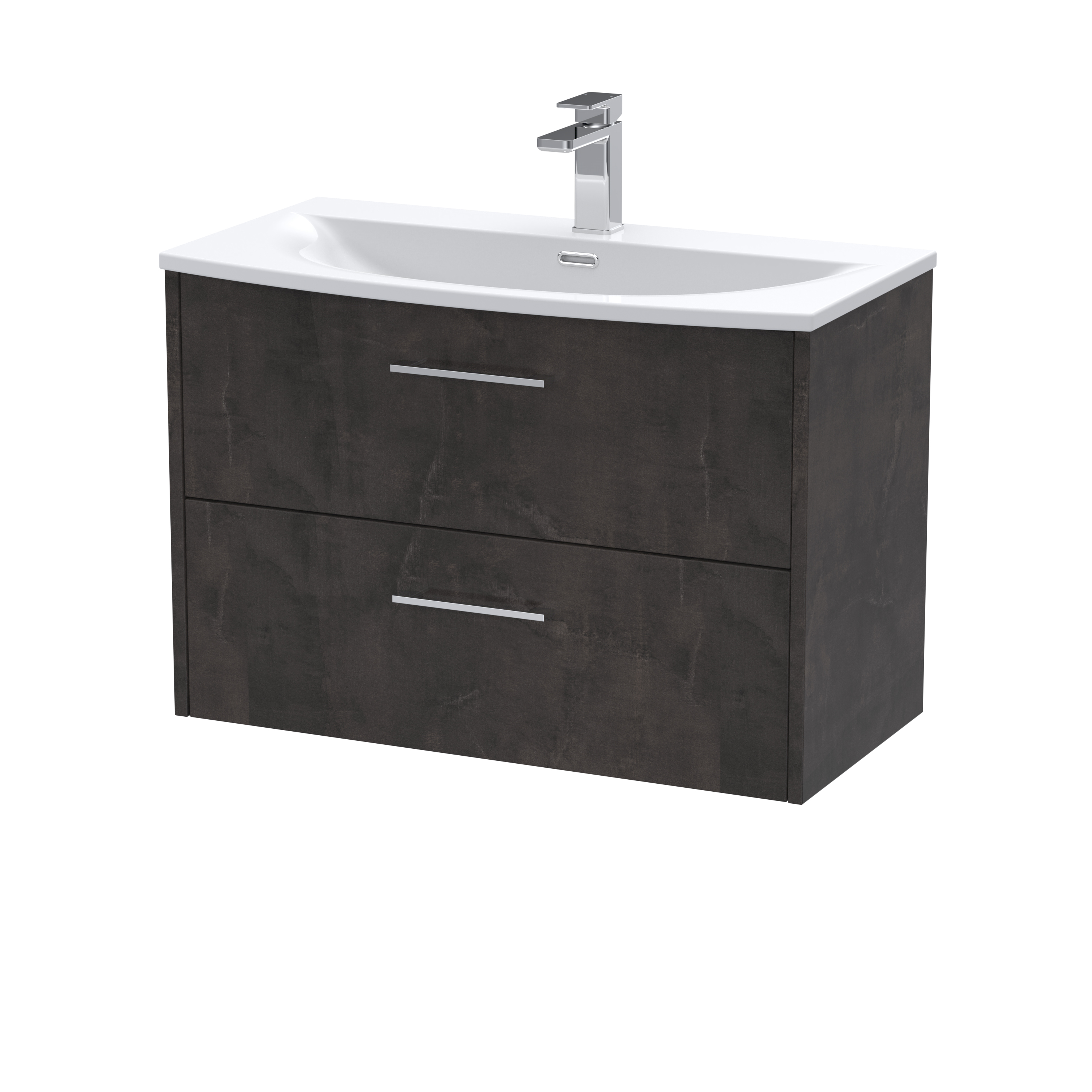 Hudson Reed Juno Metallic Slate 800mm Wall Hung 2 Drawer Vanity Unit and Curved Ceramic Basin JNU2626G