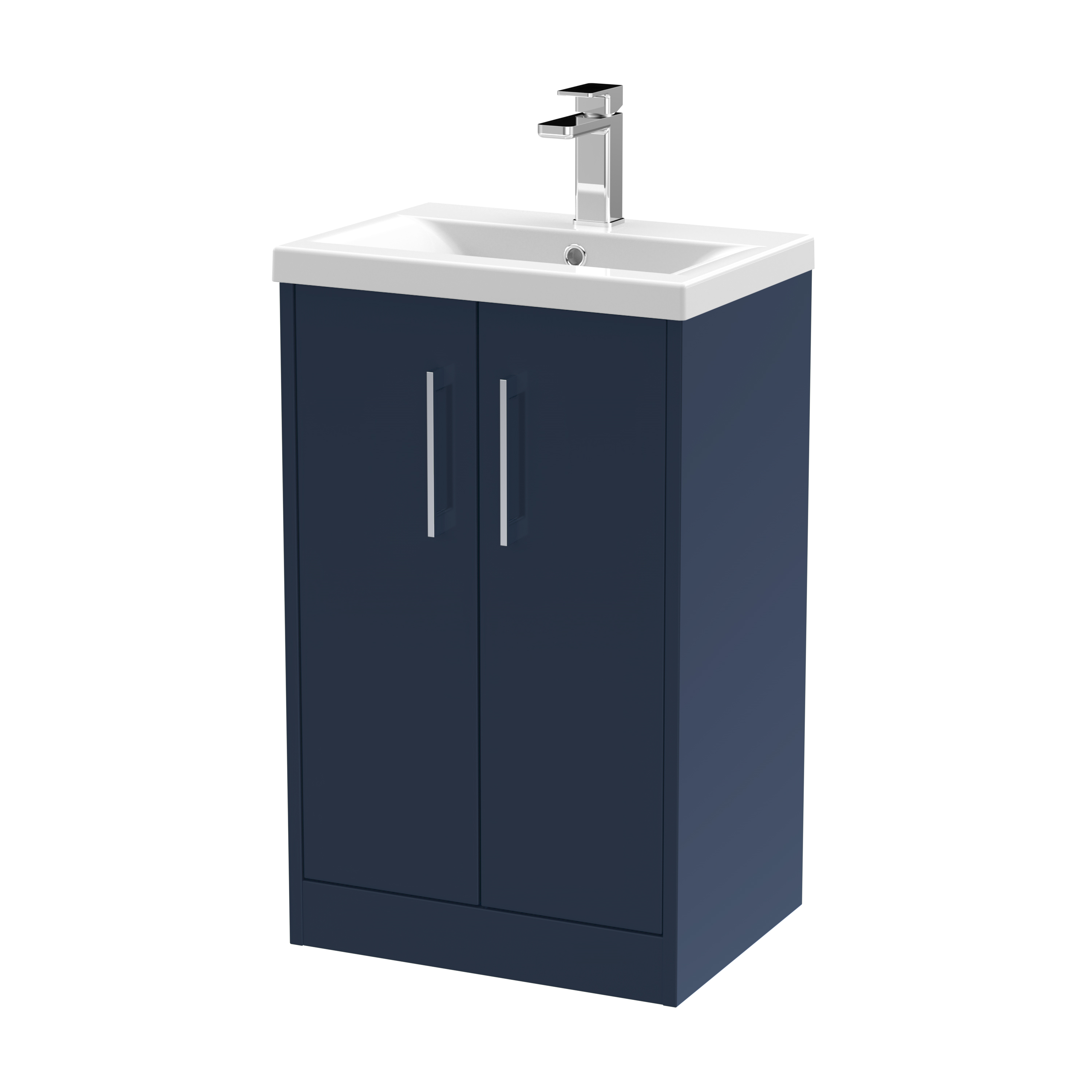 Hudson Reed Juno Midnight Blue 500mm Floor Standing 2 Door Vanity Unit and Mid Edge Ceramic Basin JNU2901A