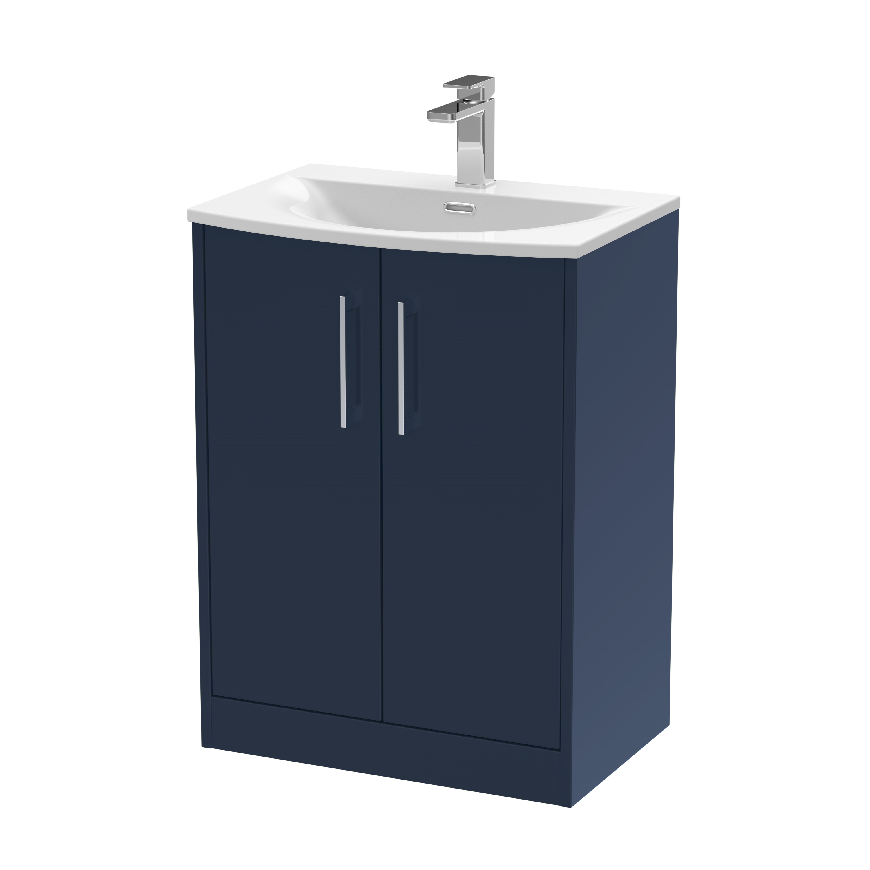 Hudson Reed Juno Midnight Blue 600mm Floor Standing 2 Door Vanity Unit and Curved Ceramic Basin JNU2903G