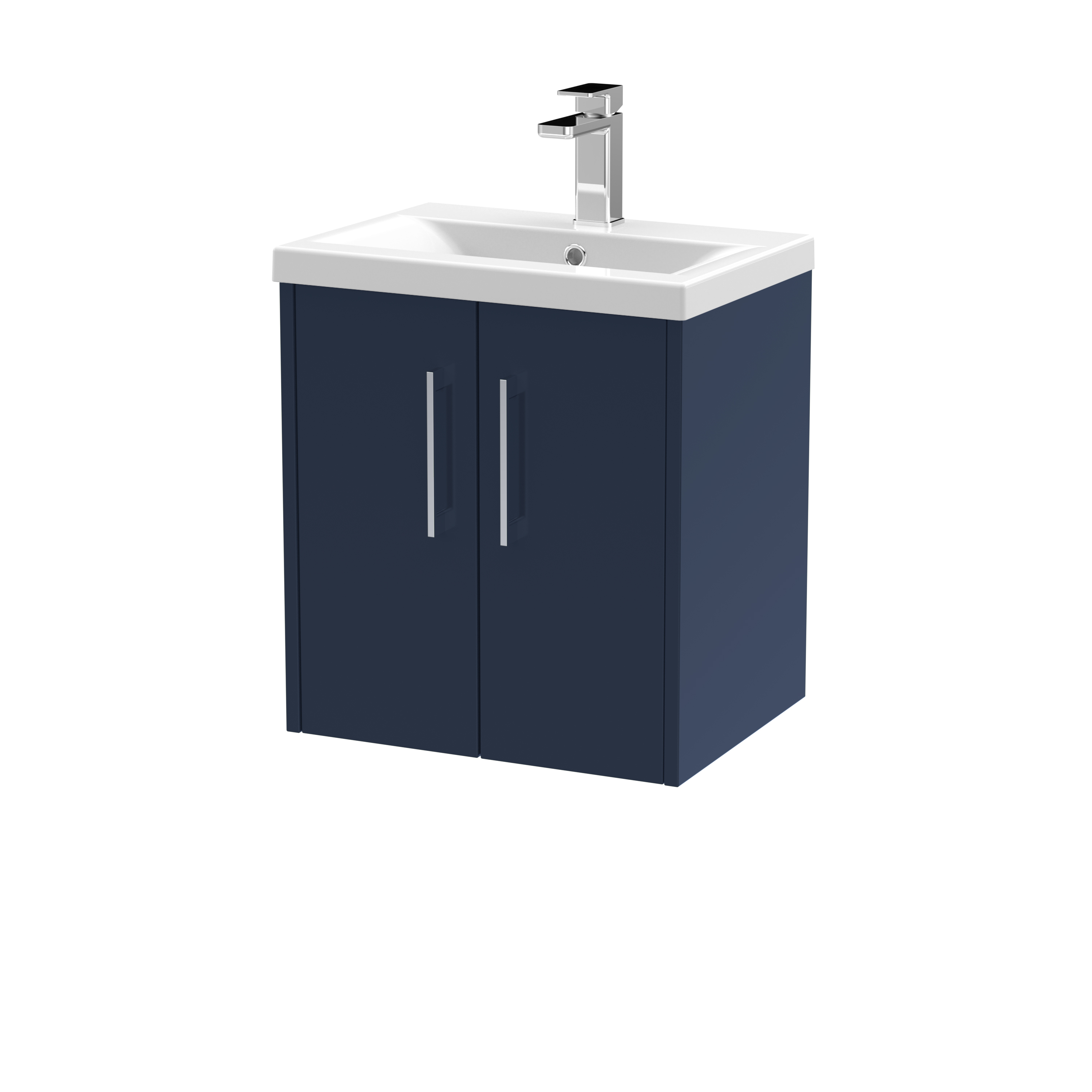 Hudson Reed Juno Midnight Blue 500mm Wall Hung 2 Door Vanity Unit and Mid Edge Ceramic Basin JNU2921A