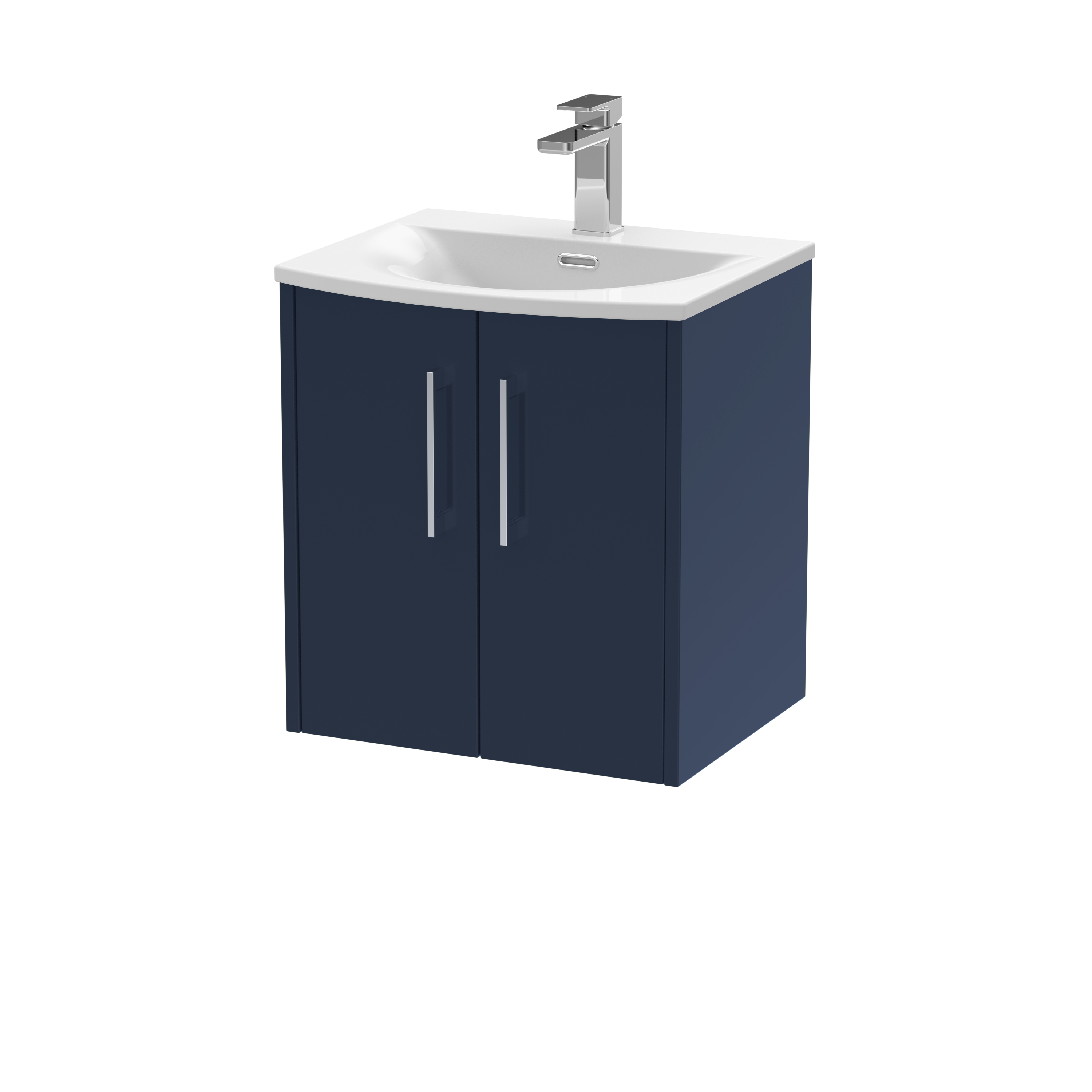 Hudson Reed Juno Midnight Blue 500mm Wall Hung 2 Door Vanity Unit and Curved Ceramic Basin JNU2921G
