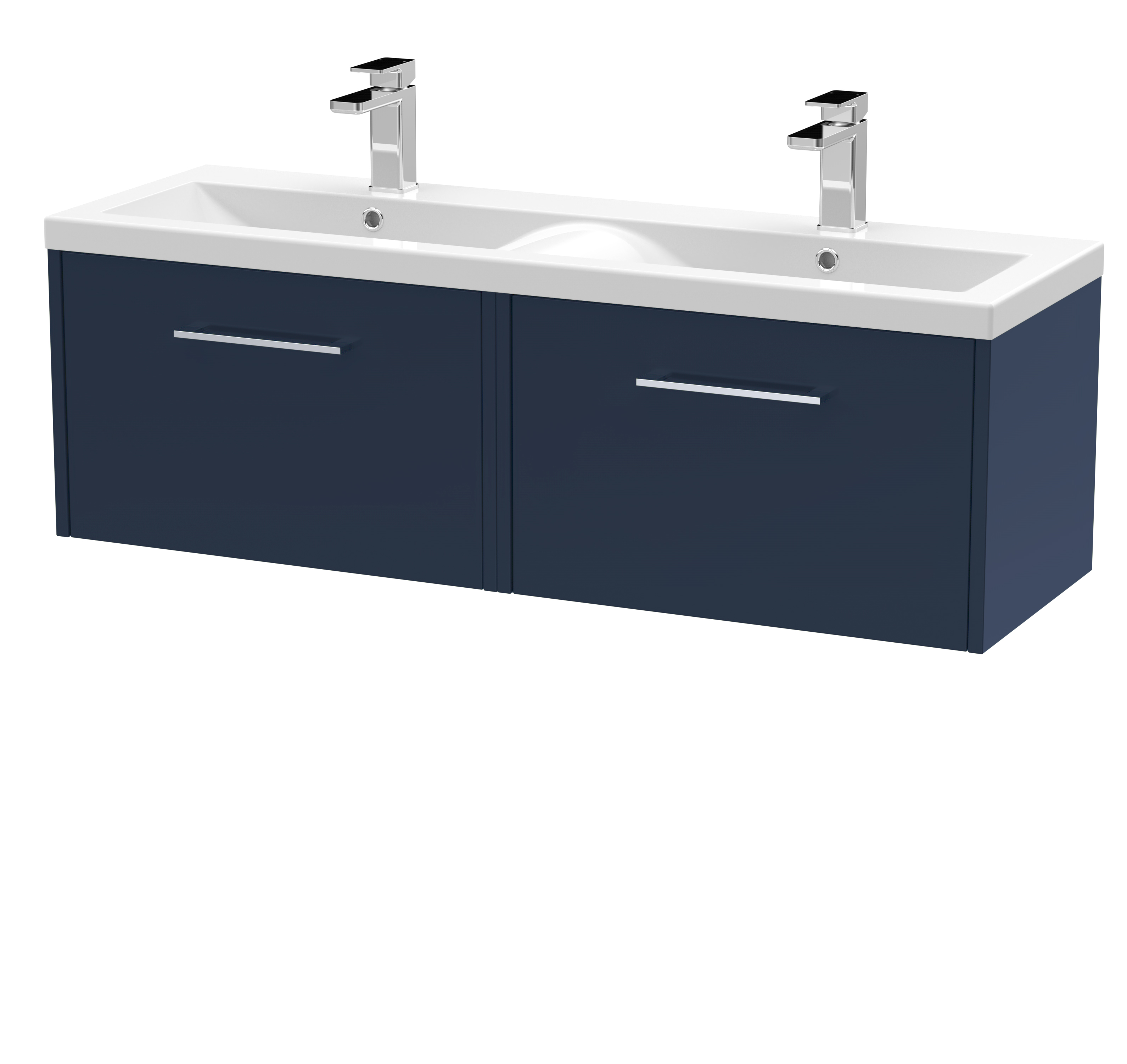 Hudson Reed Juno Midnight Blue 1200mm Wall Hung 2 Drawer Vanity Unit and Double Basin JNU2922F