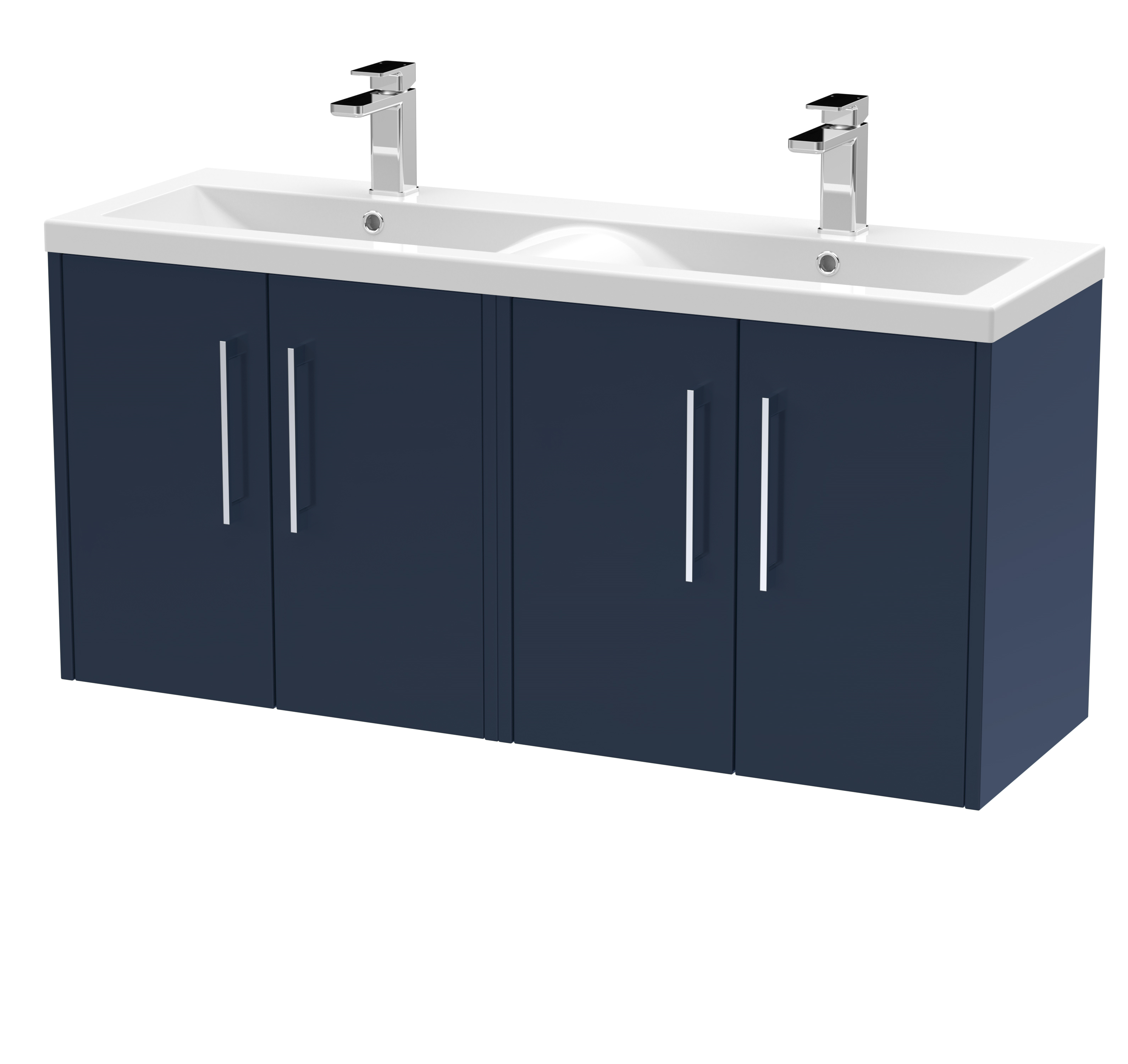 Hudson Reed Juno Midnight Blue 1200mm Wall Hung 4 Door Vanity Unit and Double Basin JNU2923F