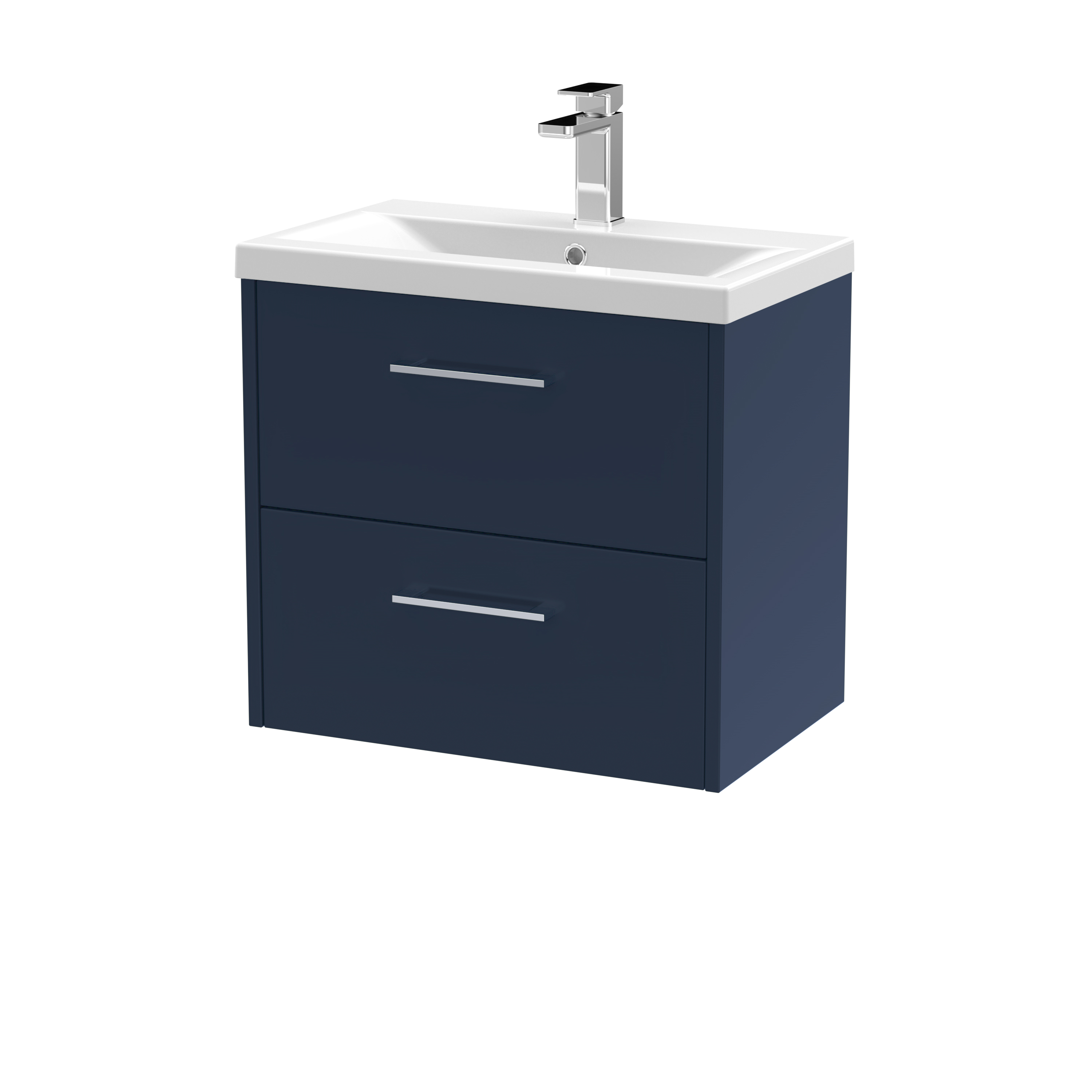 Hudson Reed Juno Midnight Blue 600mm Wall Hung 2 Drawer Vanity Unit and Mid Edge Ceramic Basin JNU2924A