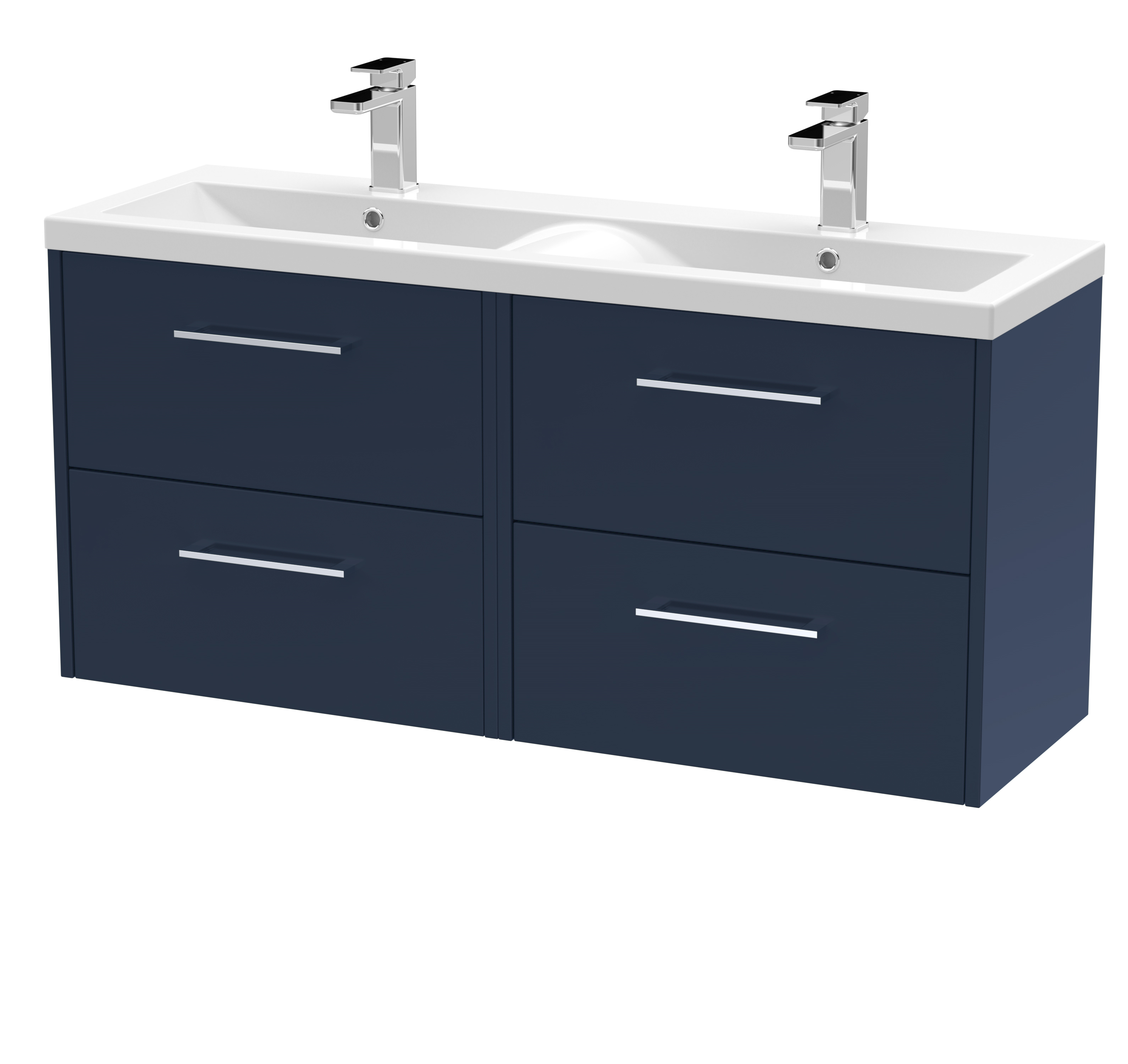 Hudson Reed Juno Midnight Blue 1200mm Wall Hung 4 Drawer Vanity Unit and Double Basin JNU2924F
