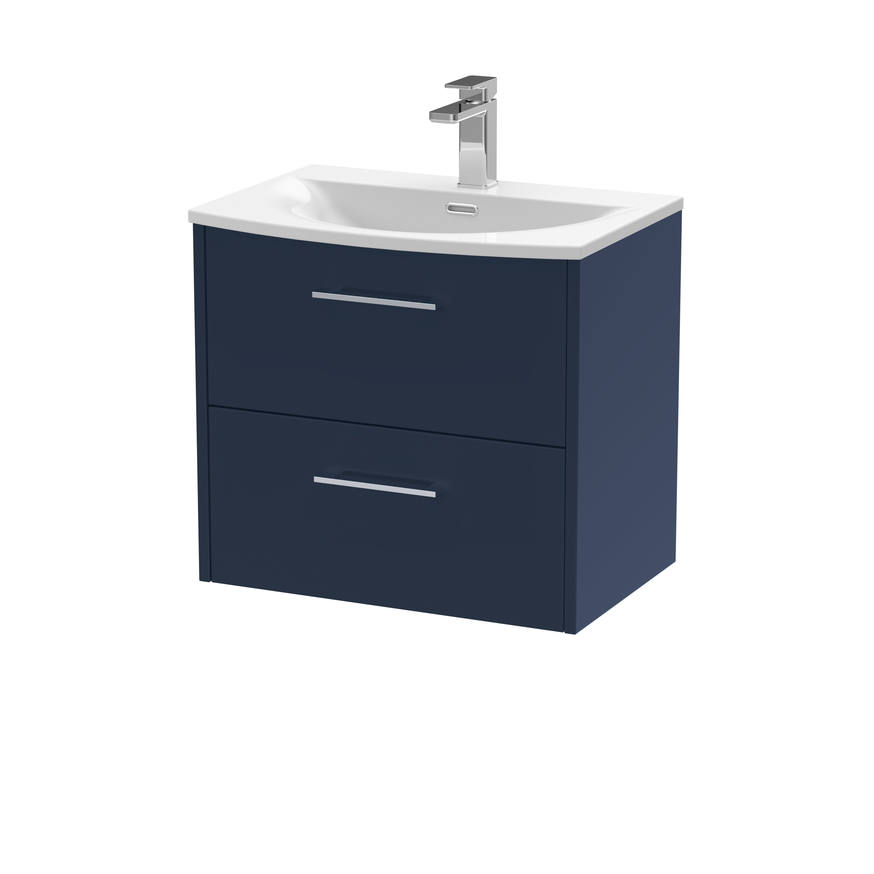 Hudson Reed Juno Midnight Blue 600mm Wall Hung 2 Drawer Vanity Unit and Curved Ceramic Basin JNU2924G