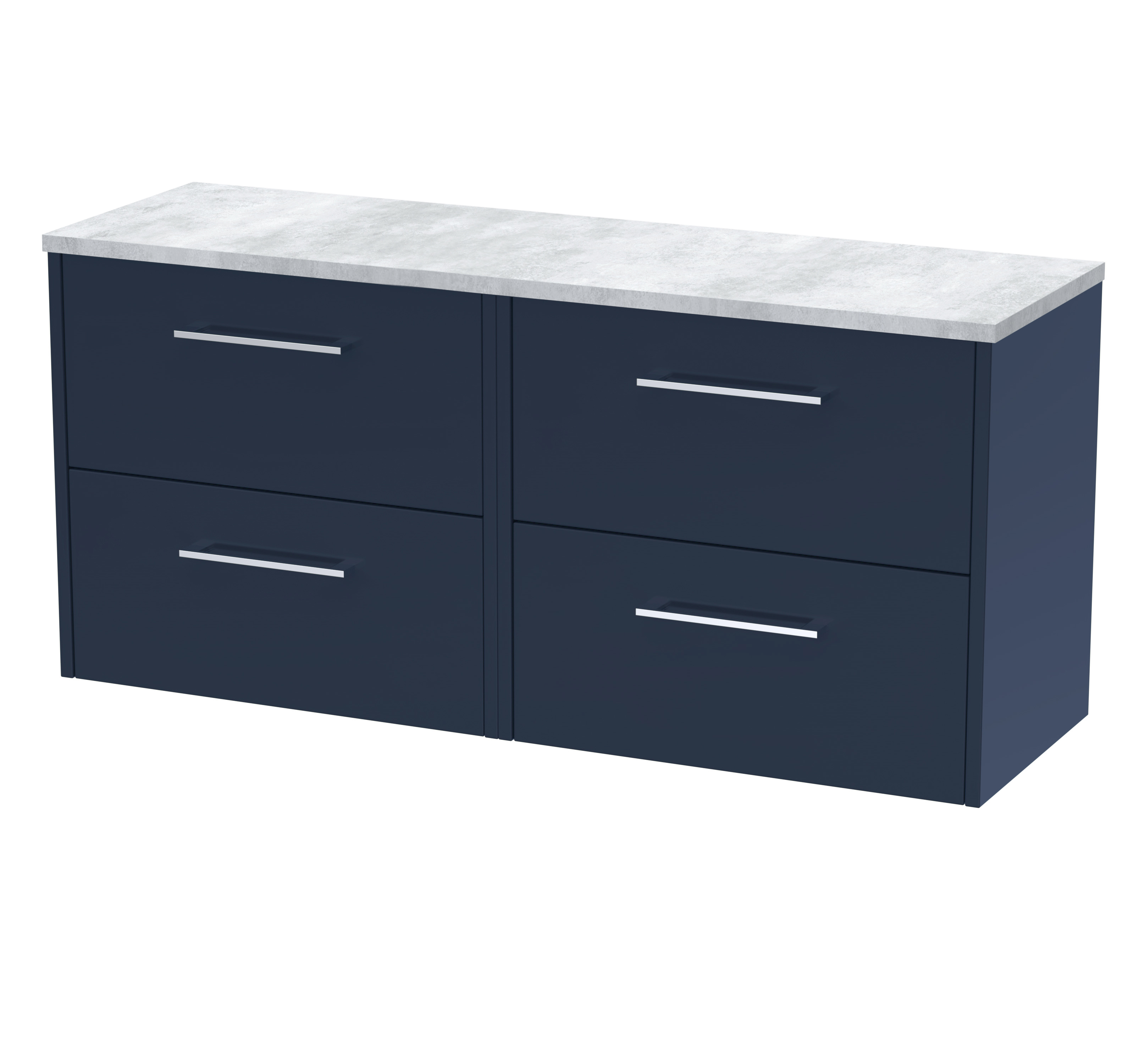 Hudson Reed Juno Midnight Blue 1200 Wall Hung 4 Drawer Vanity Unit and Laminate Worktop JNU2924LBG2