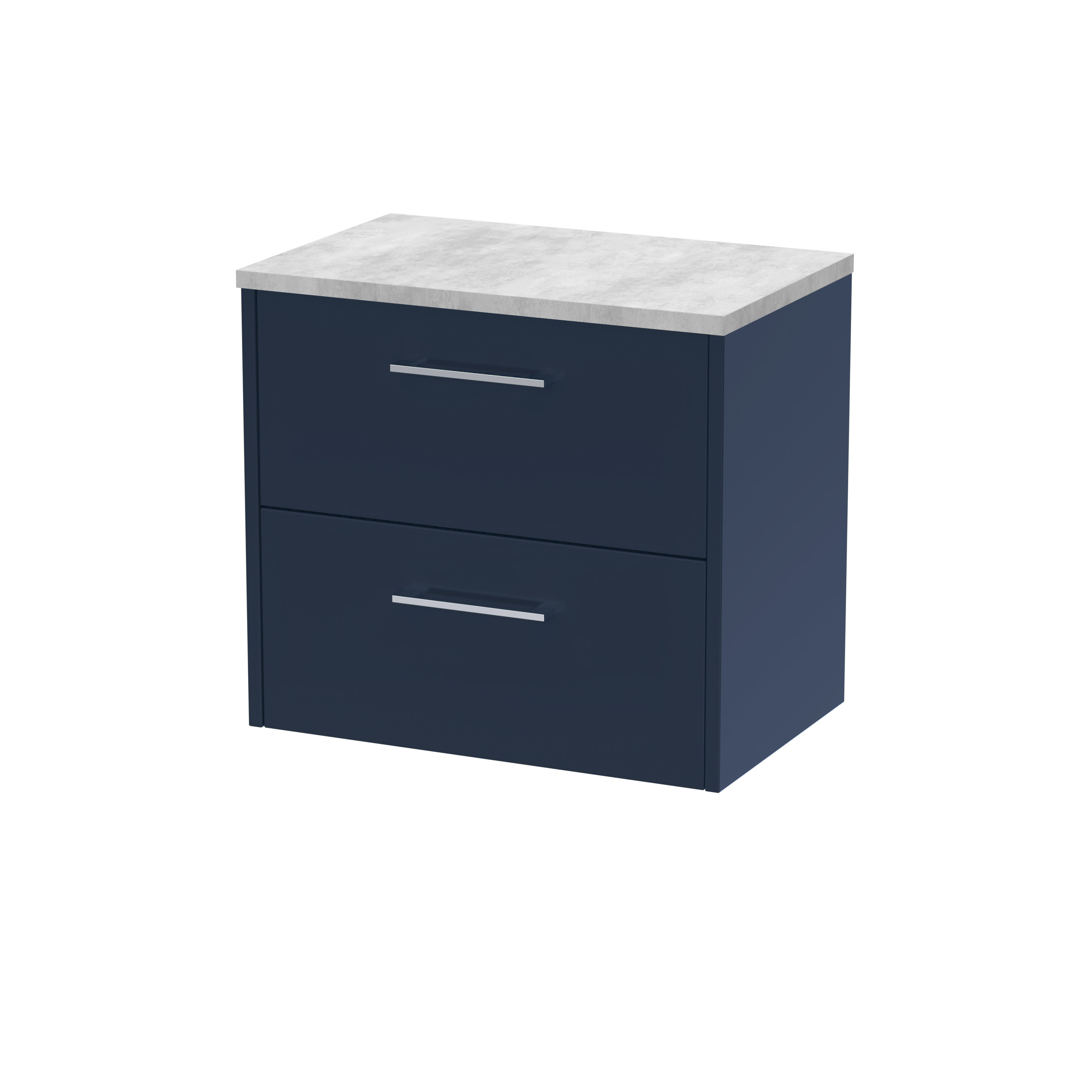 Hudson Reed Juno Midnight Blue 600mm Wall Hung 2 Drawer Vanity Unit and Laminate Worktop JNU2924LBG