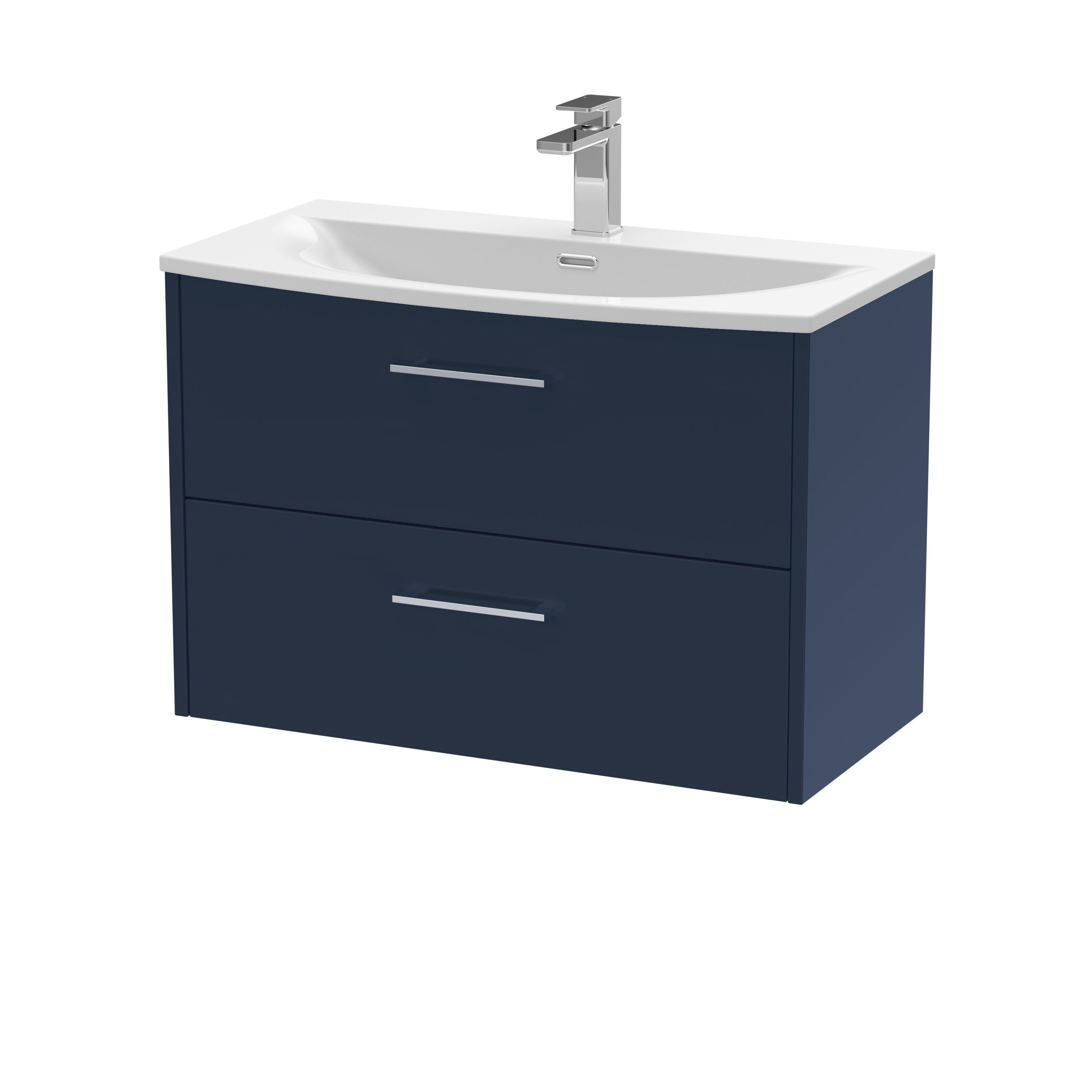 Hudson Reed Juno Midnight Blue 800mm Wall Hung 2 Drawer Vanity Unit and Curved Ceramic Basin JNU2926G
