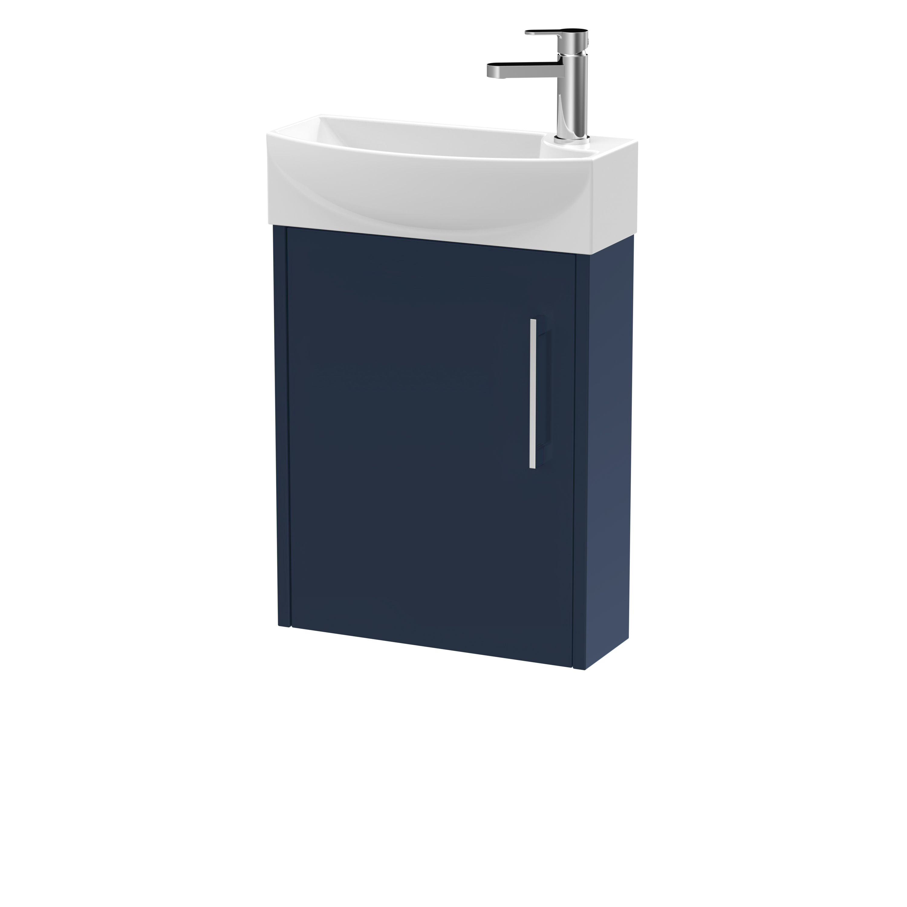 Hudson Reed Juno Compact Midnight Blue 440mm Wall Hung 1 Door Unit and 1TH Basin LH JNU2961L